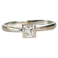 Modern Princess Cut Diamond and 18 Carat White Gold Solitaire Ring
