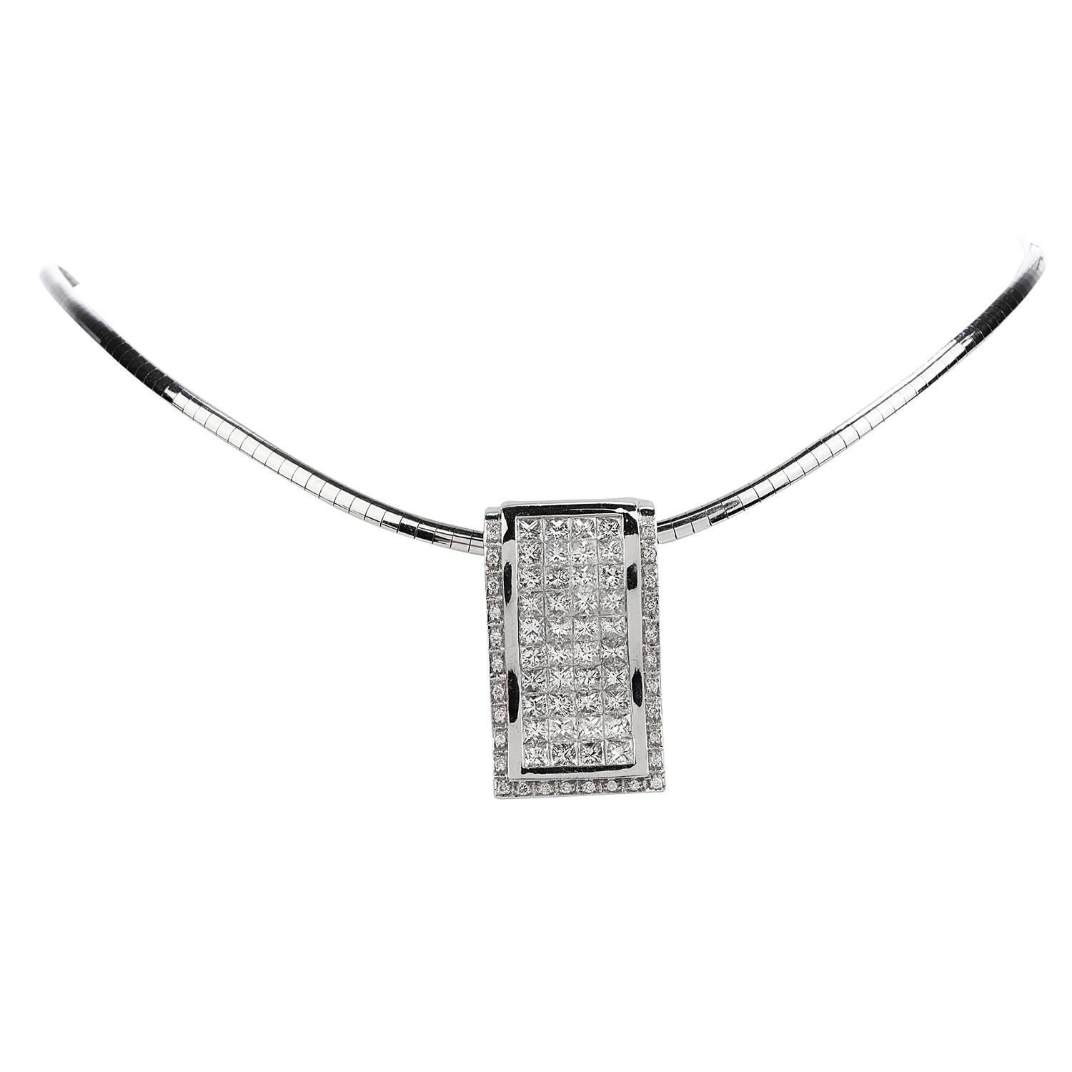 Princess Cut Modern Princess Diamond 18K Gold Slide Pendant Necklace