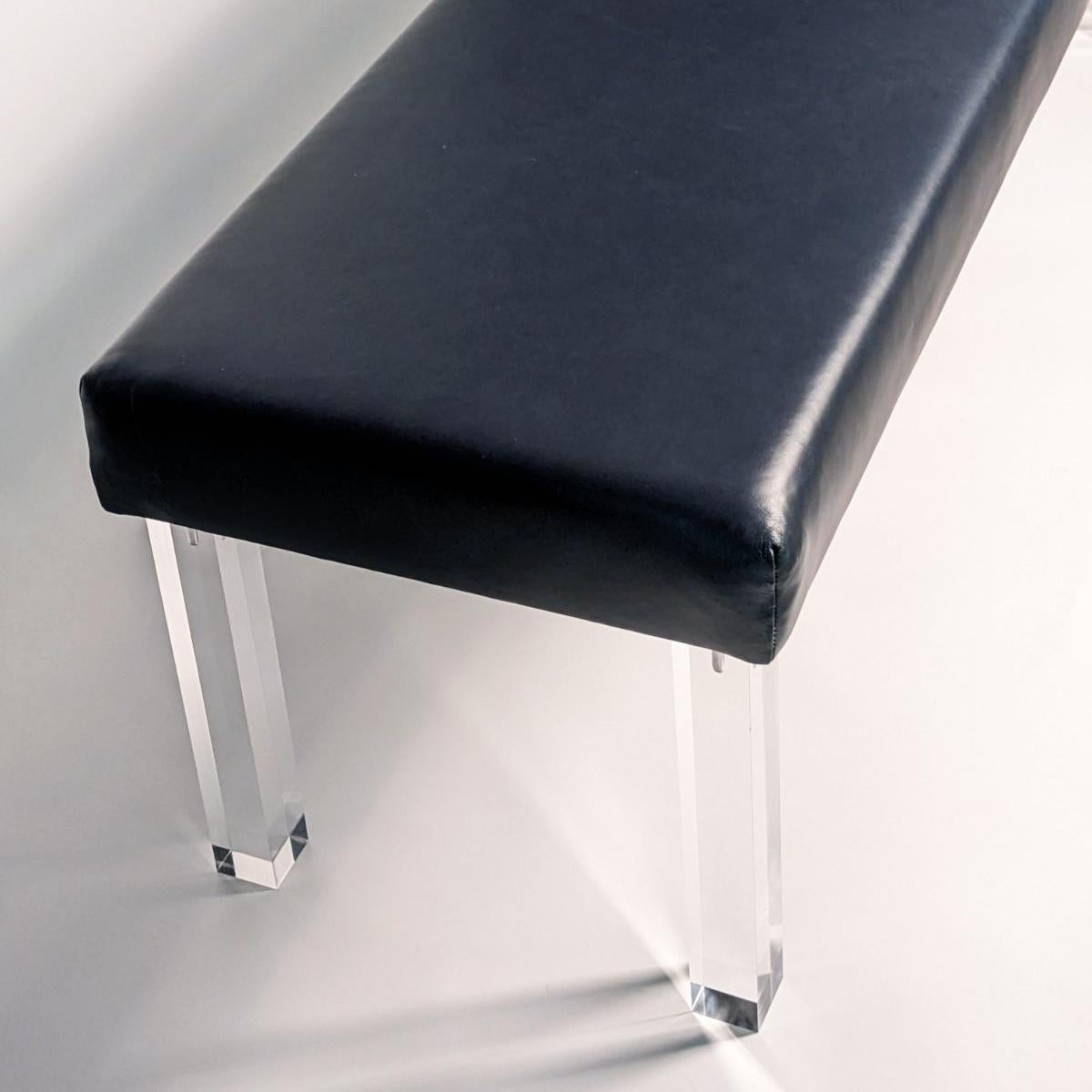 Mid-Century Modern Modern Prism Bench in Navy Leather For Sale