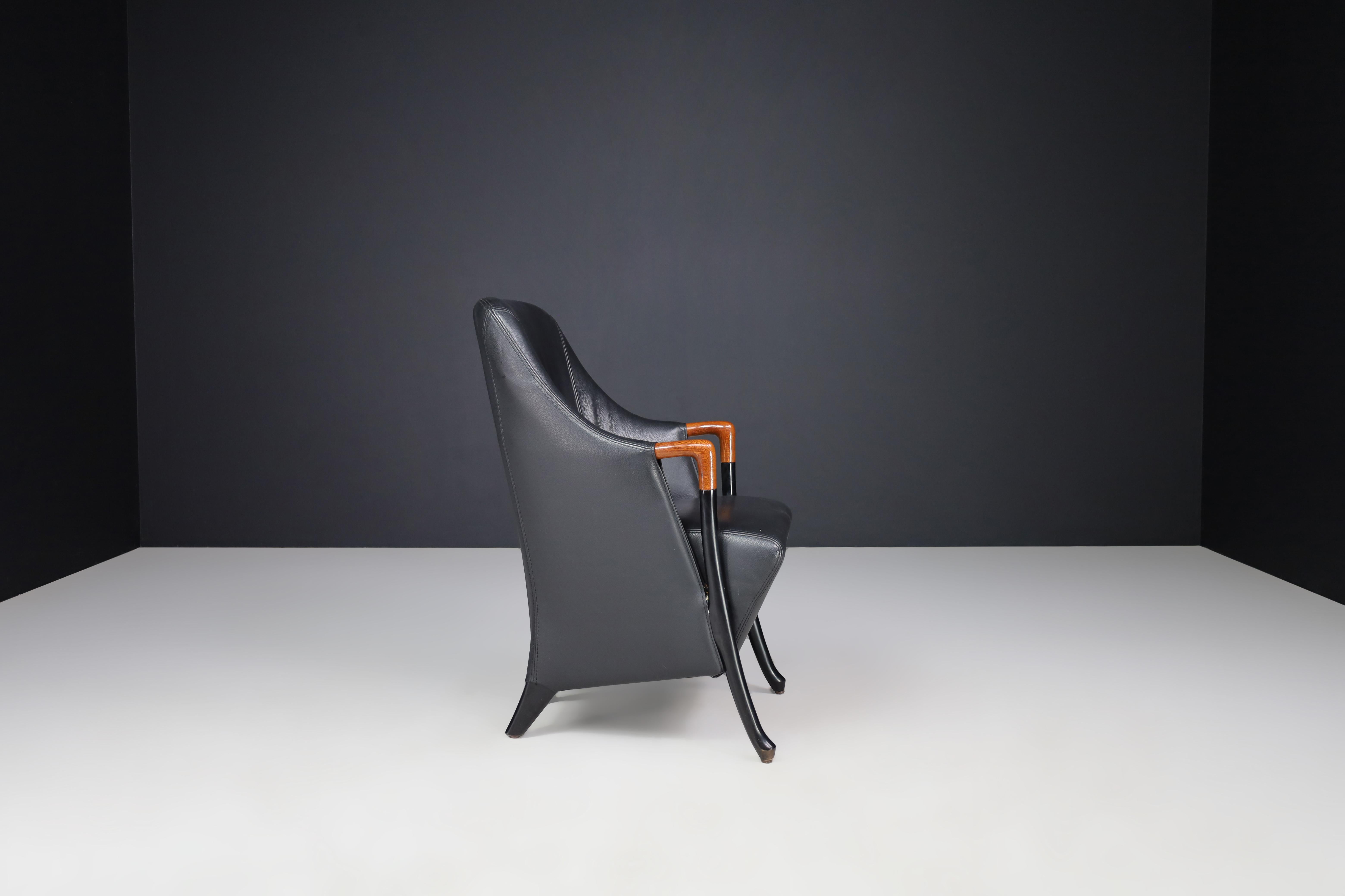 Moderne Progetti-Ledersessel von Umberto Asnago für Giorgetti, Italien, 1980er Jahre im Zustand „Gut“ im Angebot in Almelo, NL