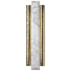 Modern Prom Wall Sconce in Hammered Polished Brass and Calacatta Marble