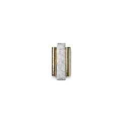 Modern Prom Wall Sconce in Hammered Polished Brass, White Calacatta Marble