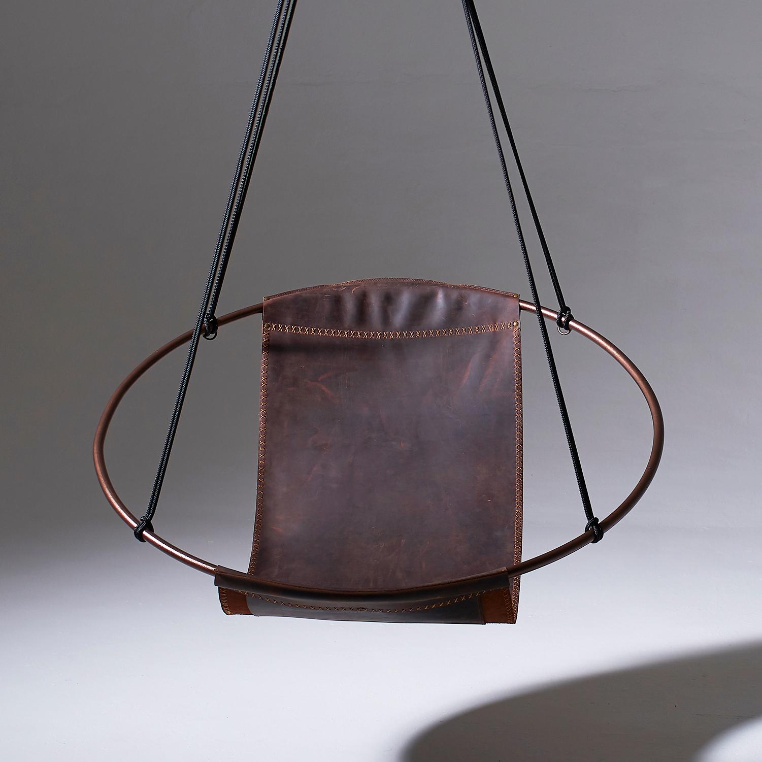 Steel Modern Pull Up Leather Sling Hanging Swing Lounge Chair For Sale