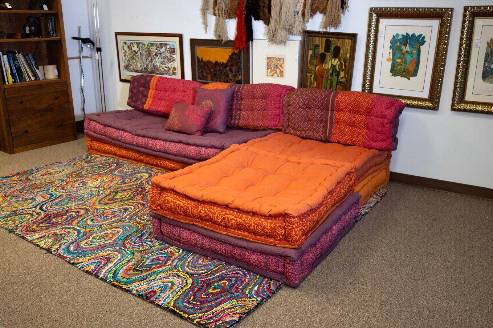 Cotton Modern Purple & Orange Sofa Sectional Roche Bobois Style Mah Jong Modular