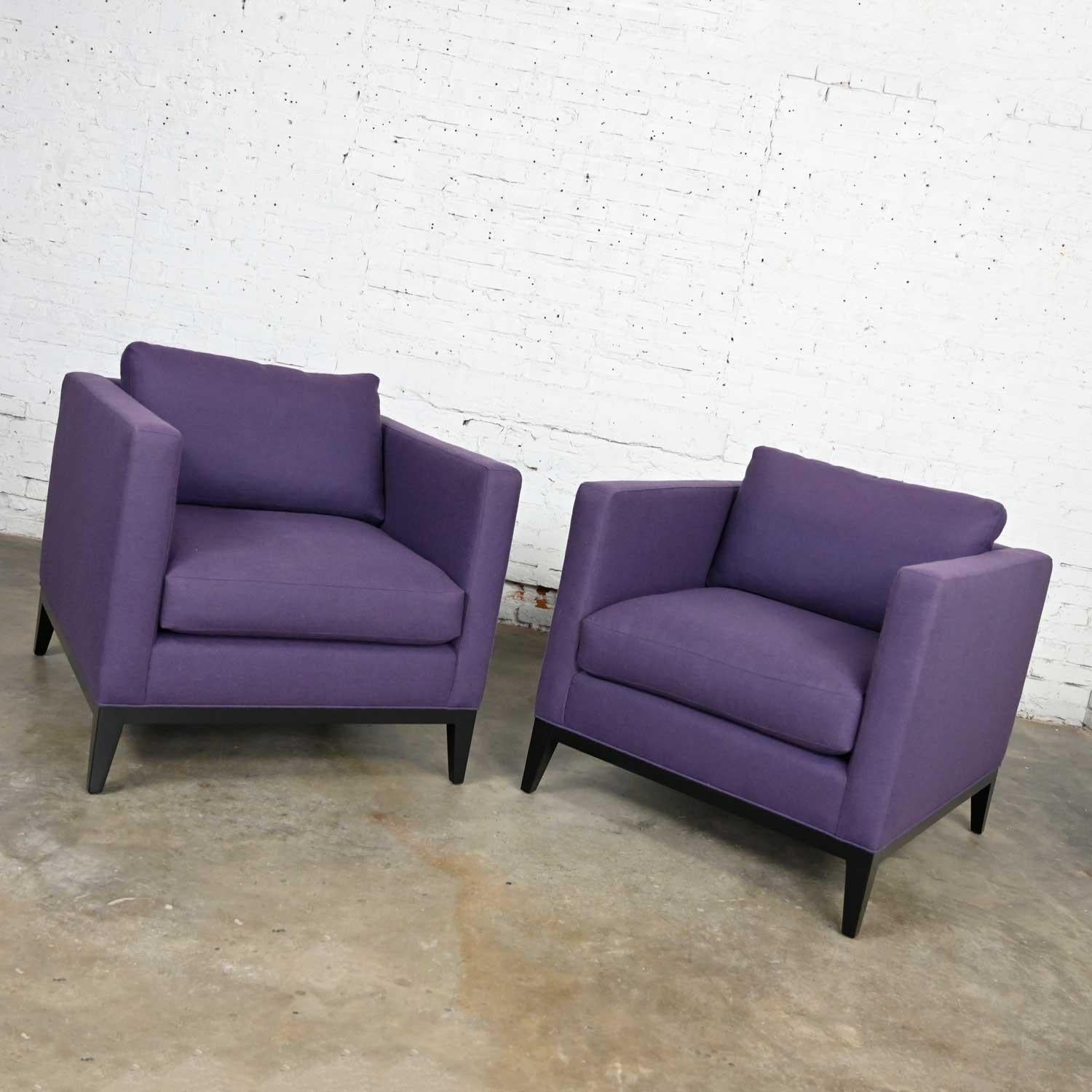 Modern Purple Plum Tone Tuxedo Style Club Chairs by Baker a Pair For Sale 4