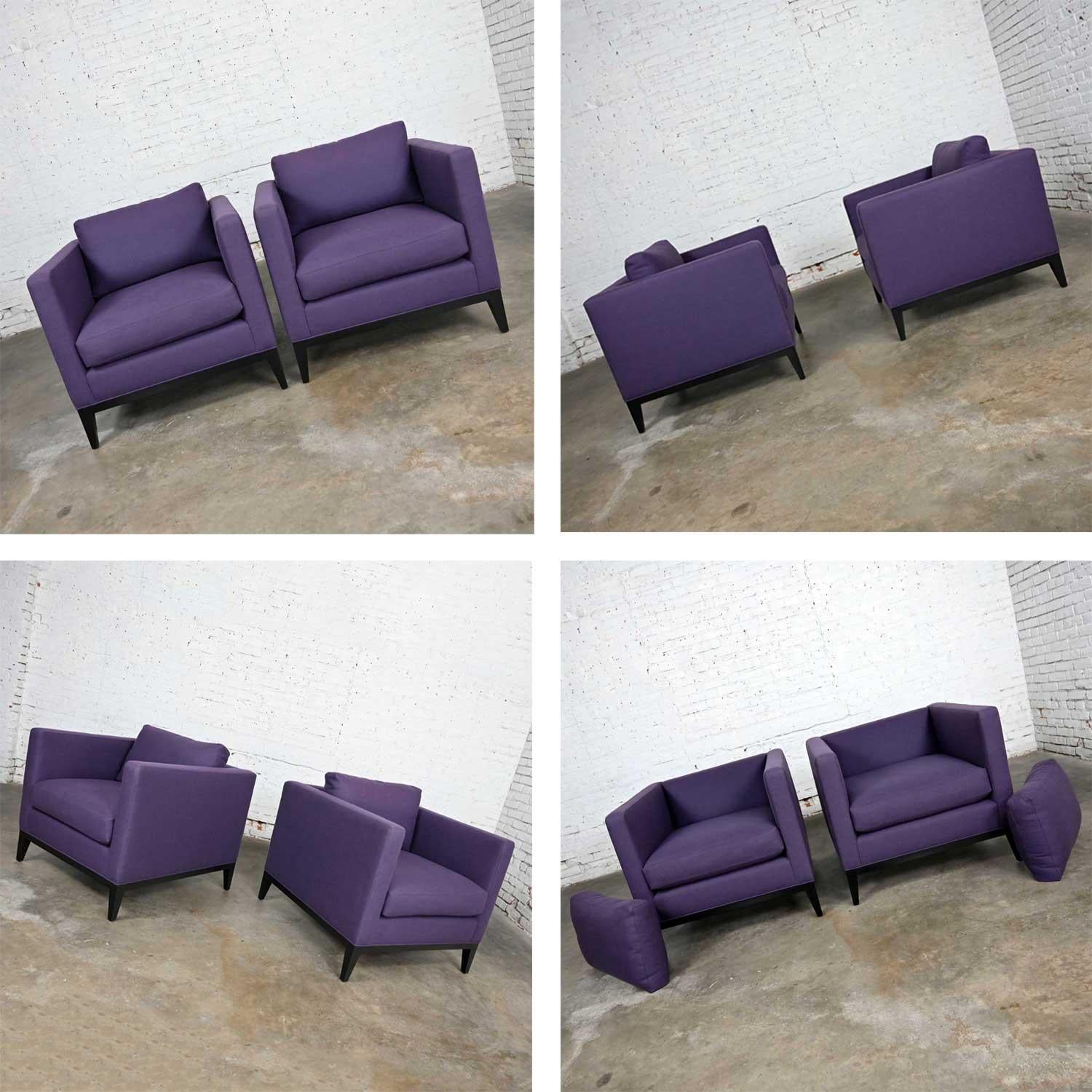 Modern Purple Plum Tone Tuxedo Style Club Chairs by Baker a Pair For Sale 11