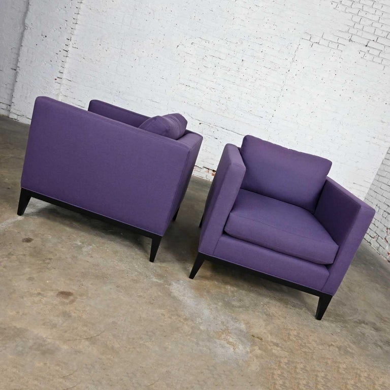 American Modern Purple Plum Tone Tuxedo Style Club Chairs by Baker a Pair For Sale