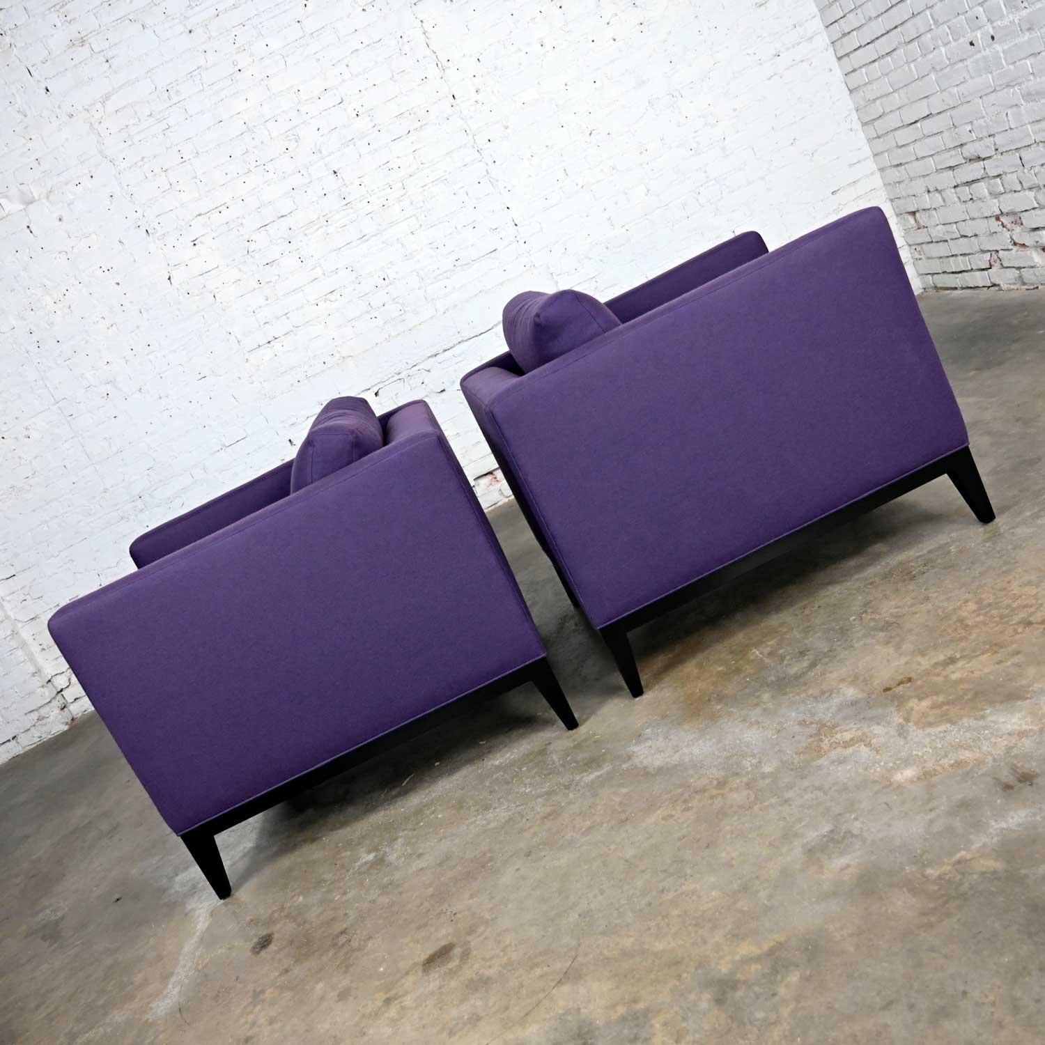 American Modern Purple Plum Tone Tuxedo Style Club Chairs by Baker a Pair For Sale