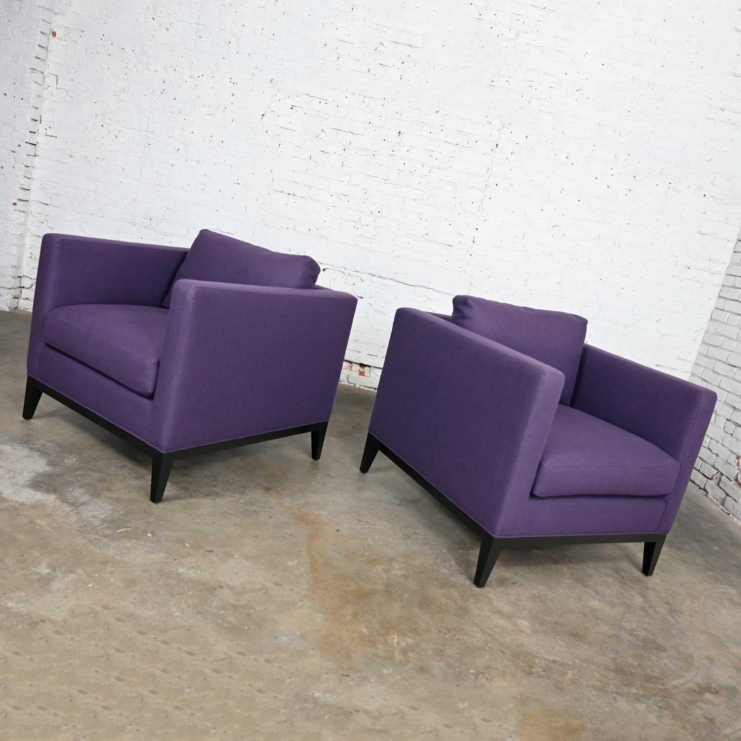 Modern Purple Plum Tone Tuxedo Style Club Chairs by Baker a Pair In Good Condition For Sale In Topeka, KS