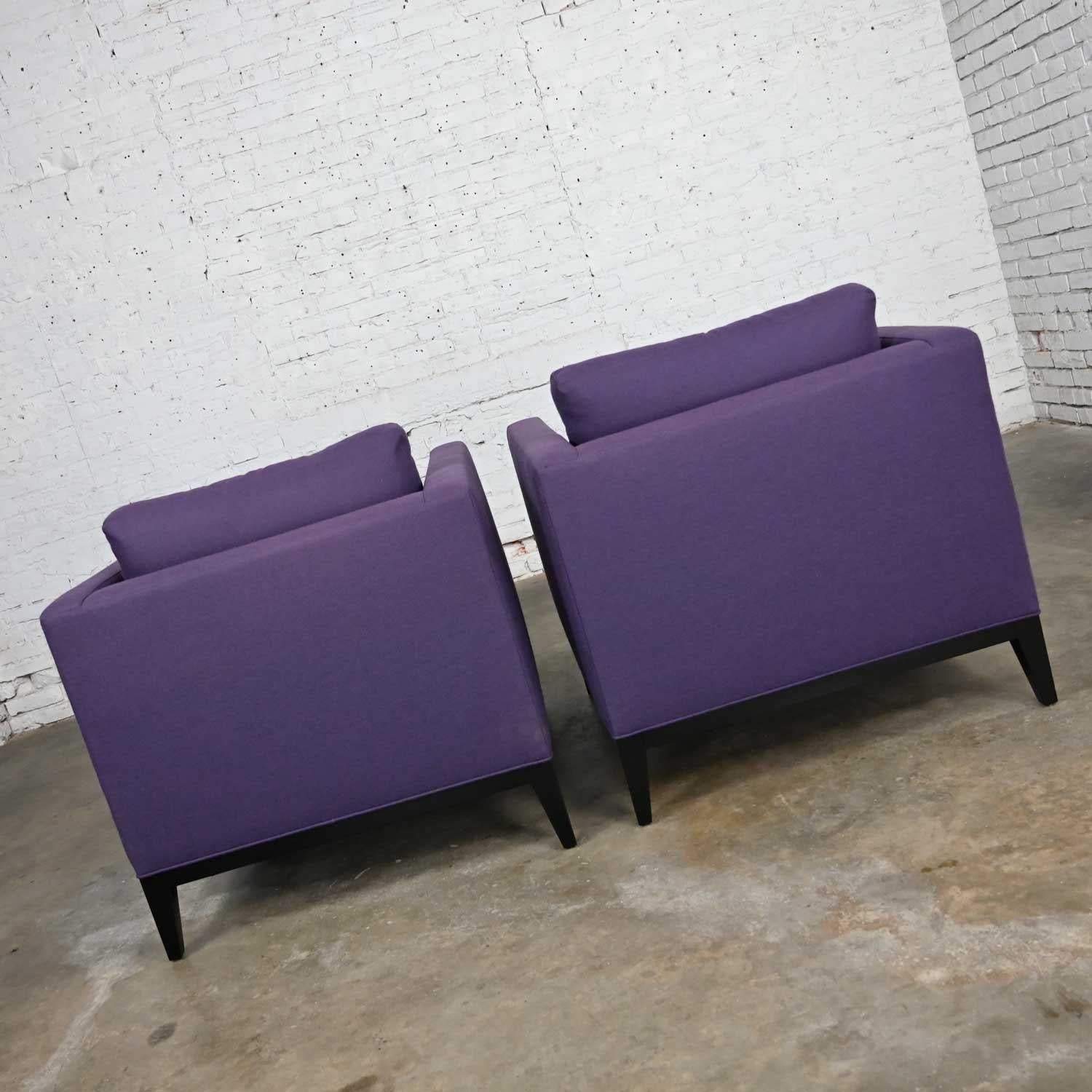 American Modern Purple Plum Tone Tuxedo Style Club Chairs by Baker a Pair For Sale