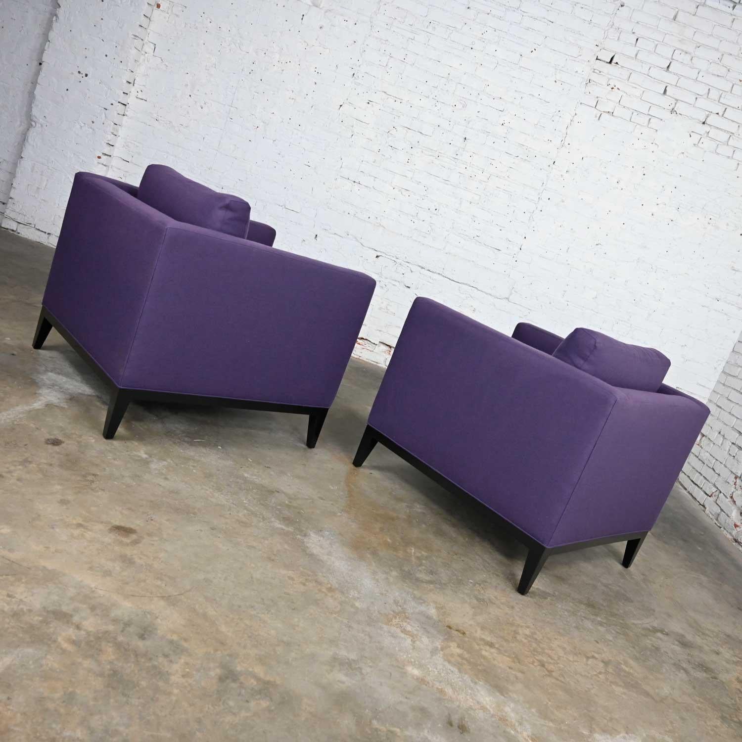 Fabric Modern Purple Plum Tone Tuxedo Style Club Chairs by Baker a Pair For Sale