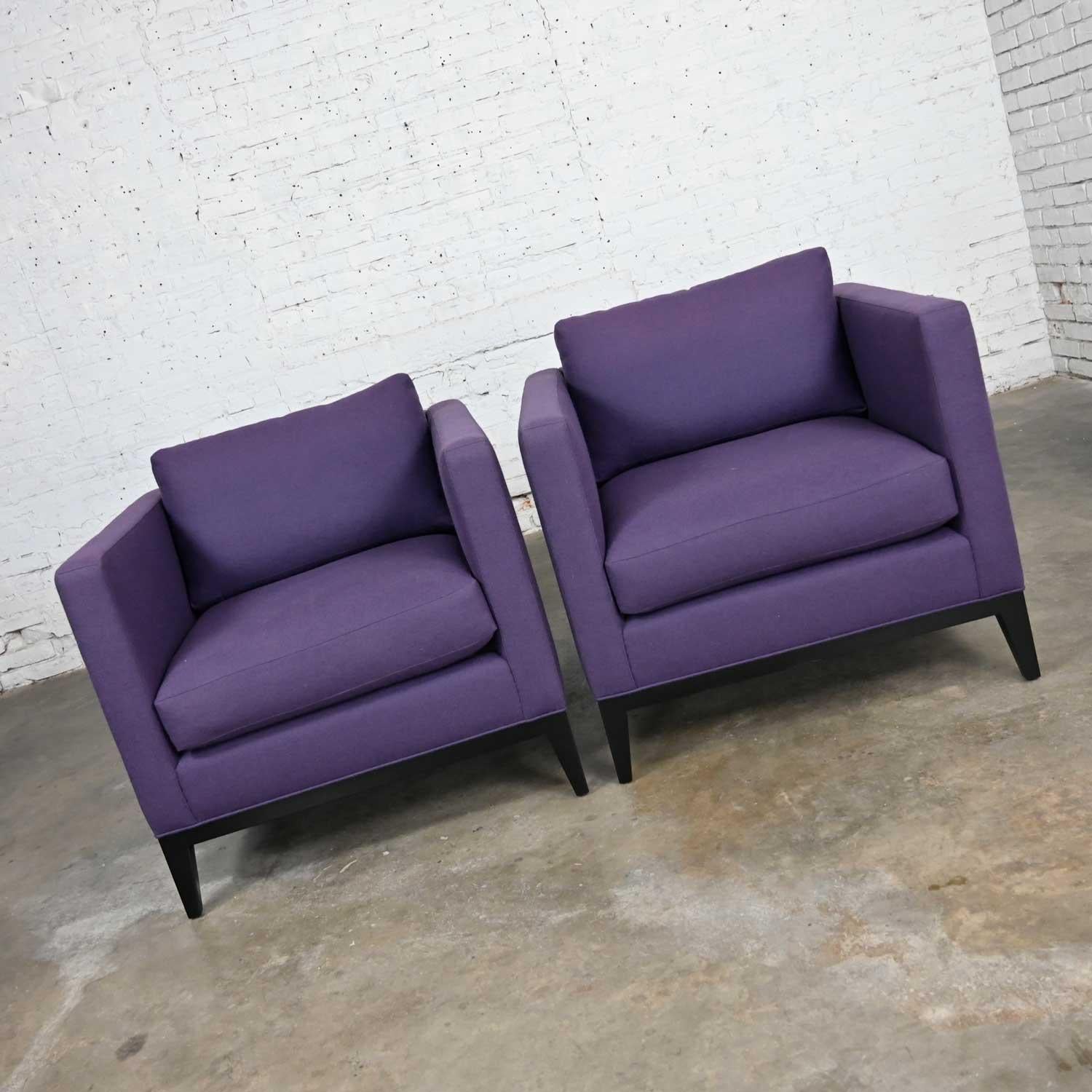Modern Purple Plum Tone Tuxedo Style Club Chairs by Baker a Pair For Sale 1