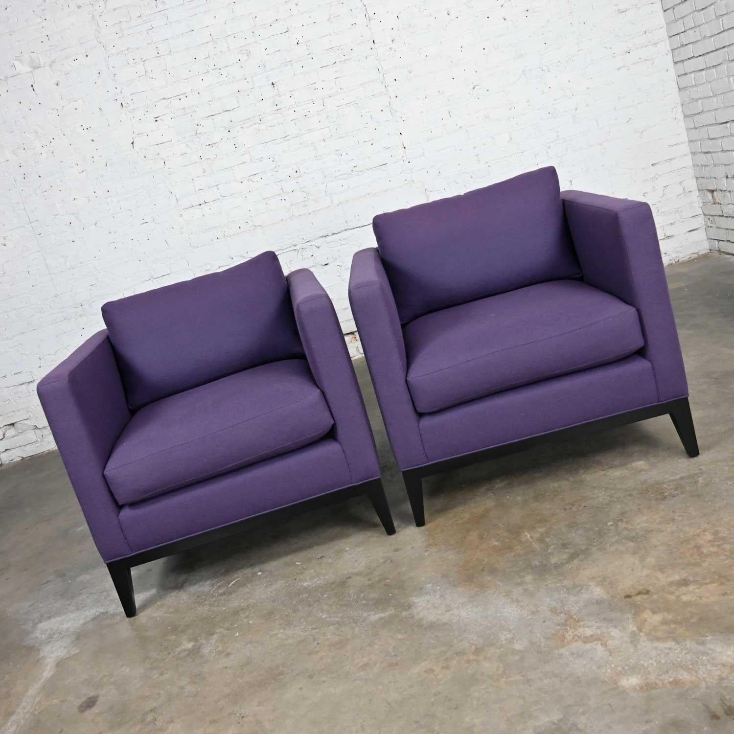 20th Century Modern Purple Plum Tone Tuxedo Style Club Chairs by Baker a Pair For Sale