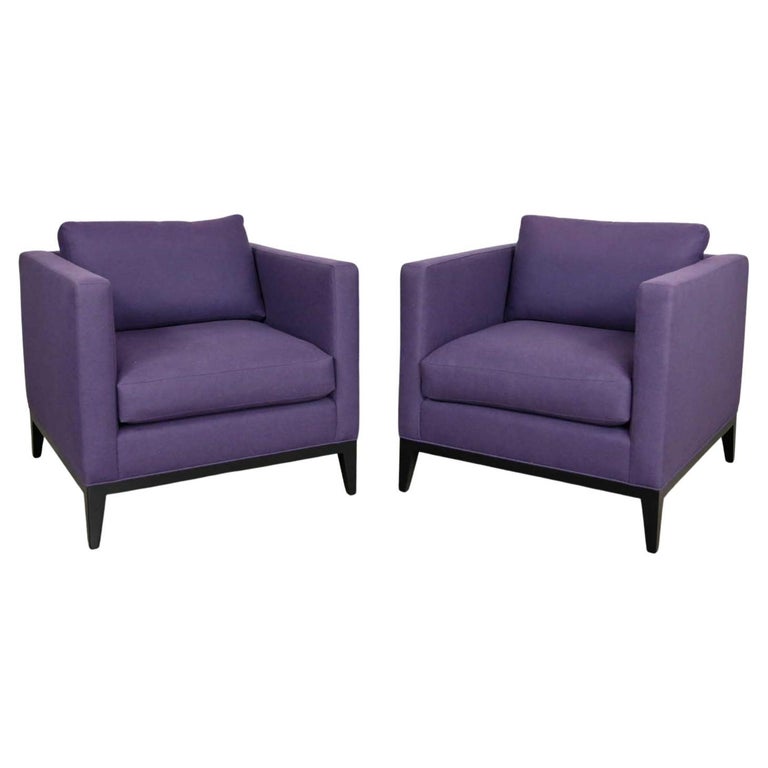 Modern Purple Plum Tone Tuxedo Style Club Chairs by Baker a Pair For Sale