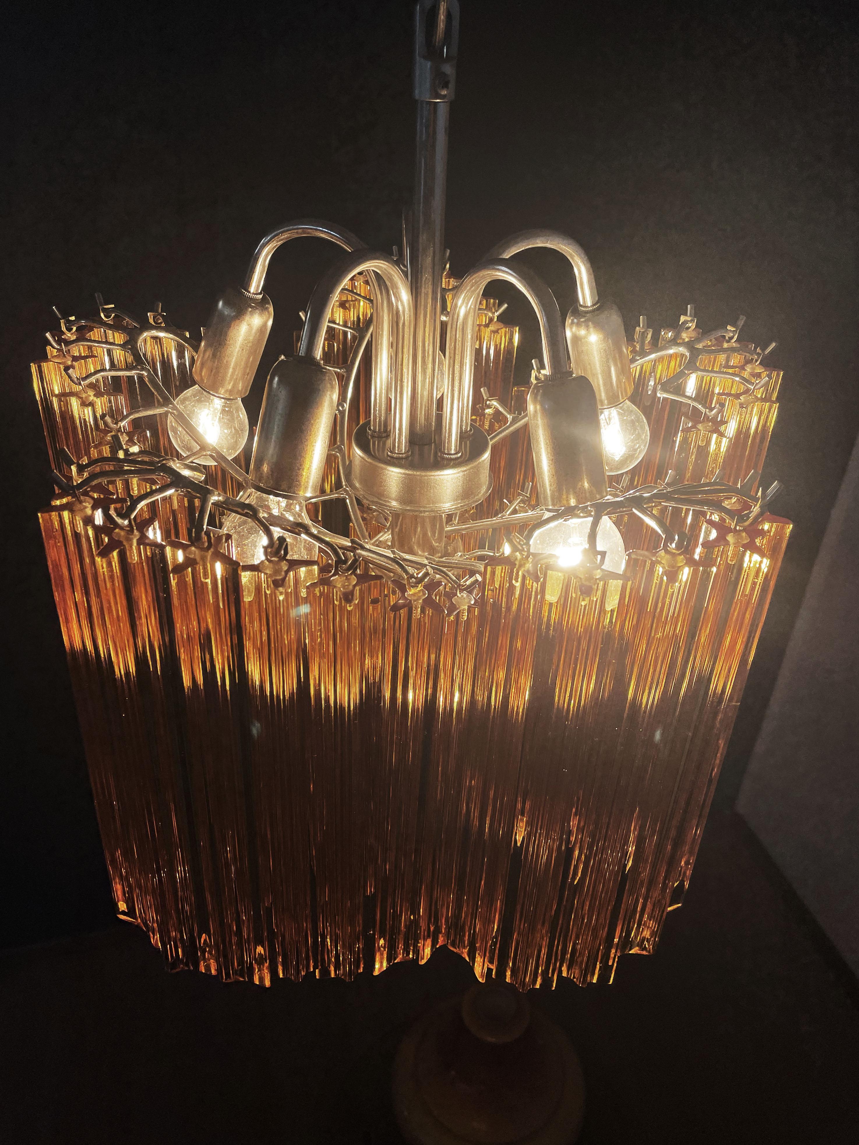 Modern Quadriedri Glass Chandelier, 60 Amber Prism Quadriedri For Sale 3