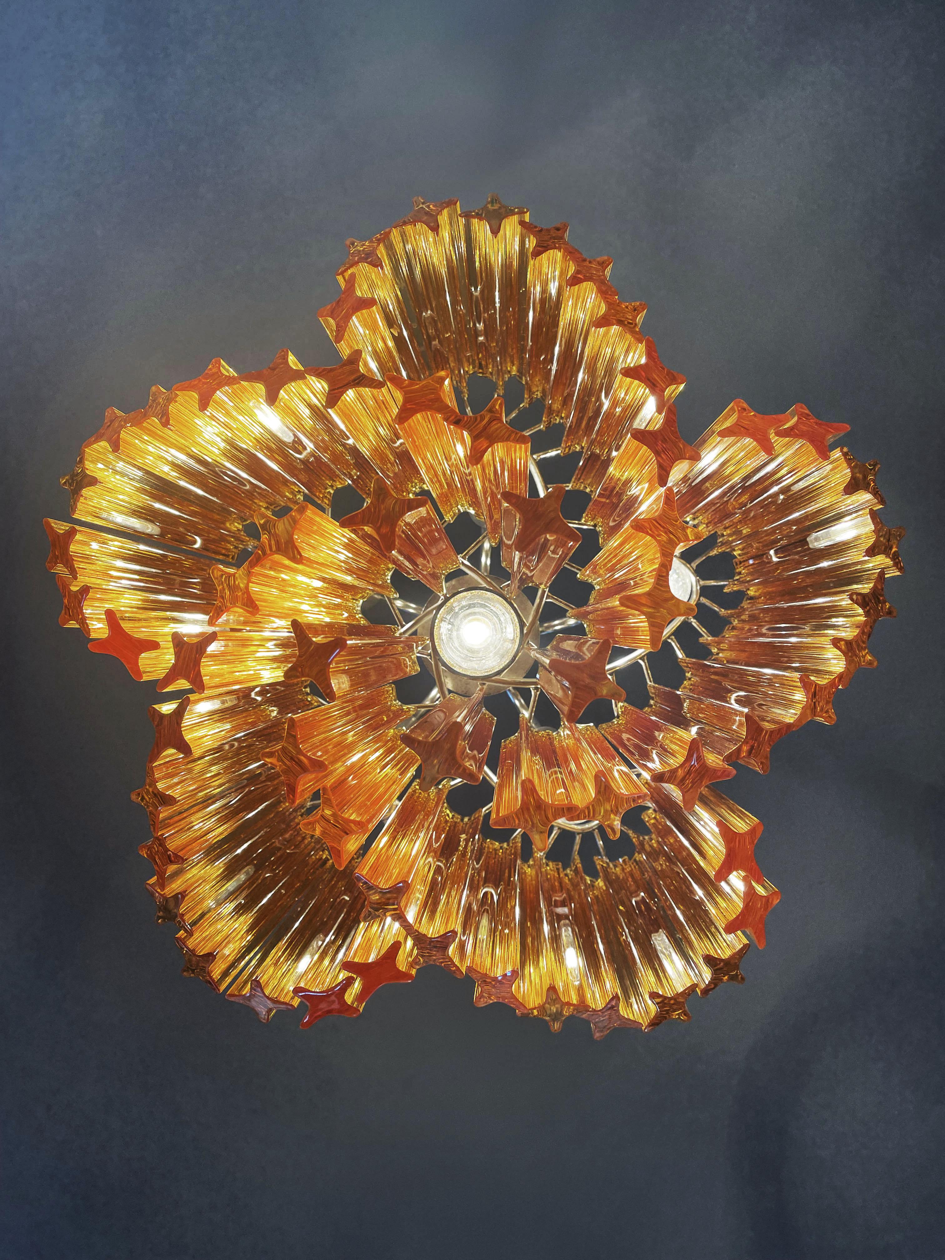 Modern Quadriedri Glass Chandelier, 60 Amber Prism Quadriedri For Sale 6