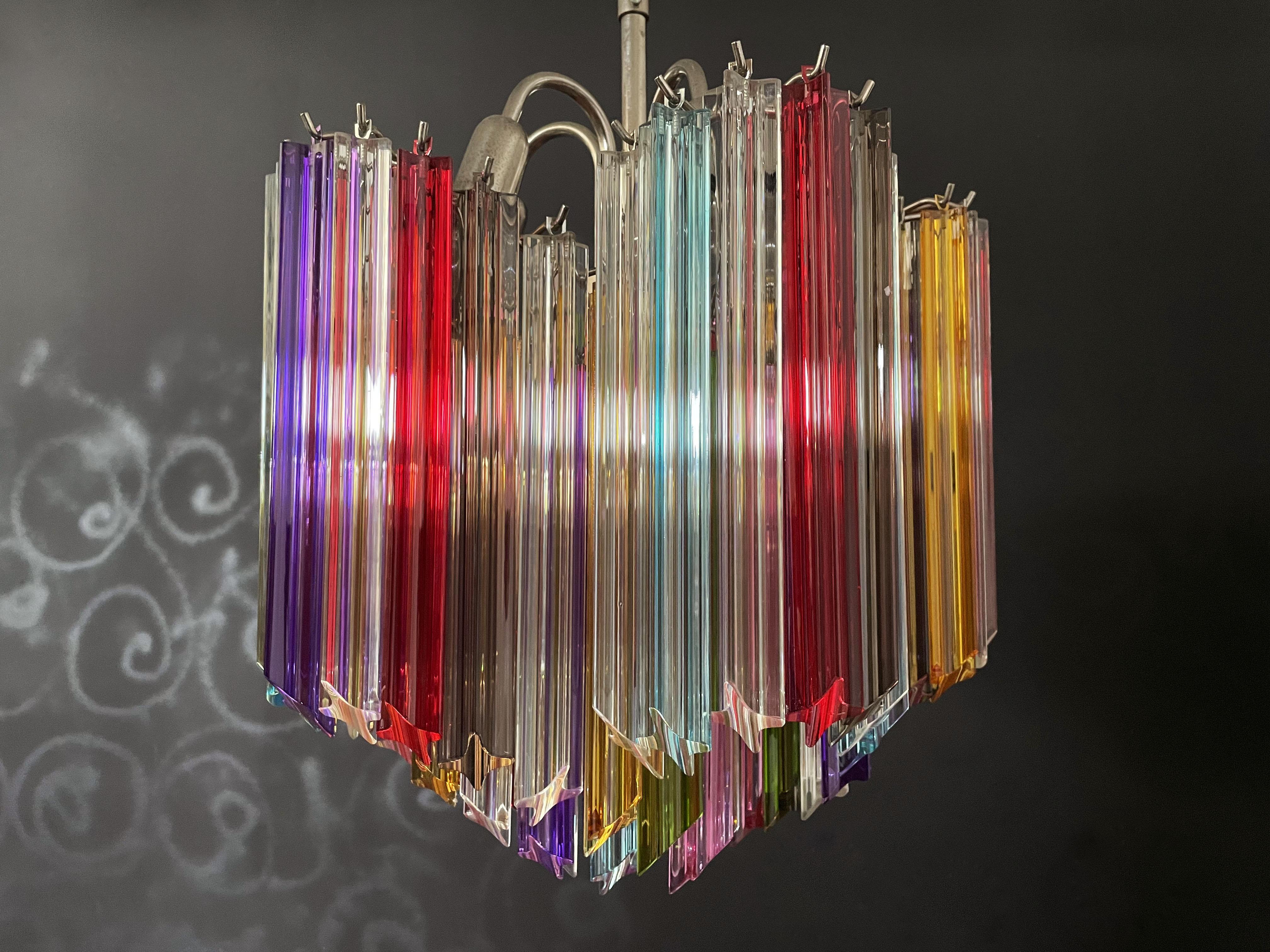 Italian Modern Quadriedri Glass Chandelier, 60 Multicolored Prism Quadriedri