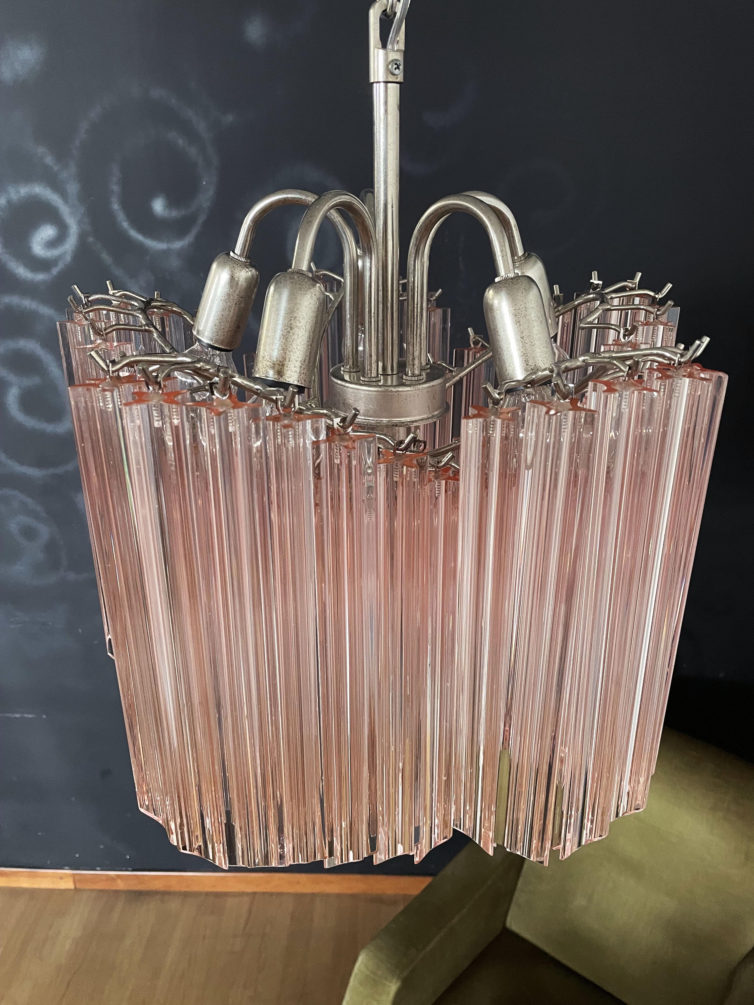 Blown Glass Modern Quadriedri Glass Chandelier, 60 Pink Prism Quadriedri