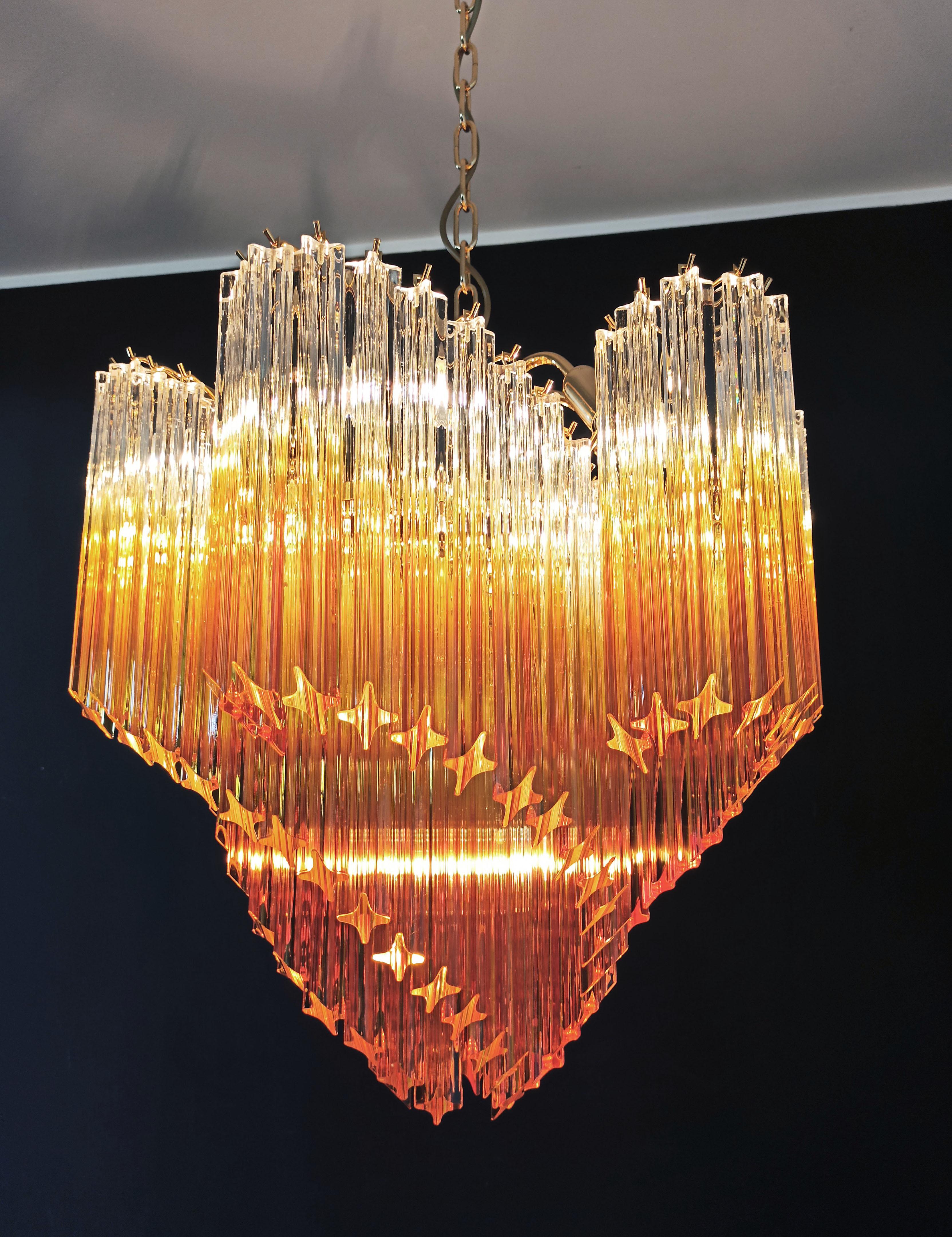 Modern Quadriedri Murano Glass Chandelier, 114 Shaded Amber Prism Quadriedri For Sale 9