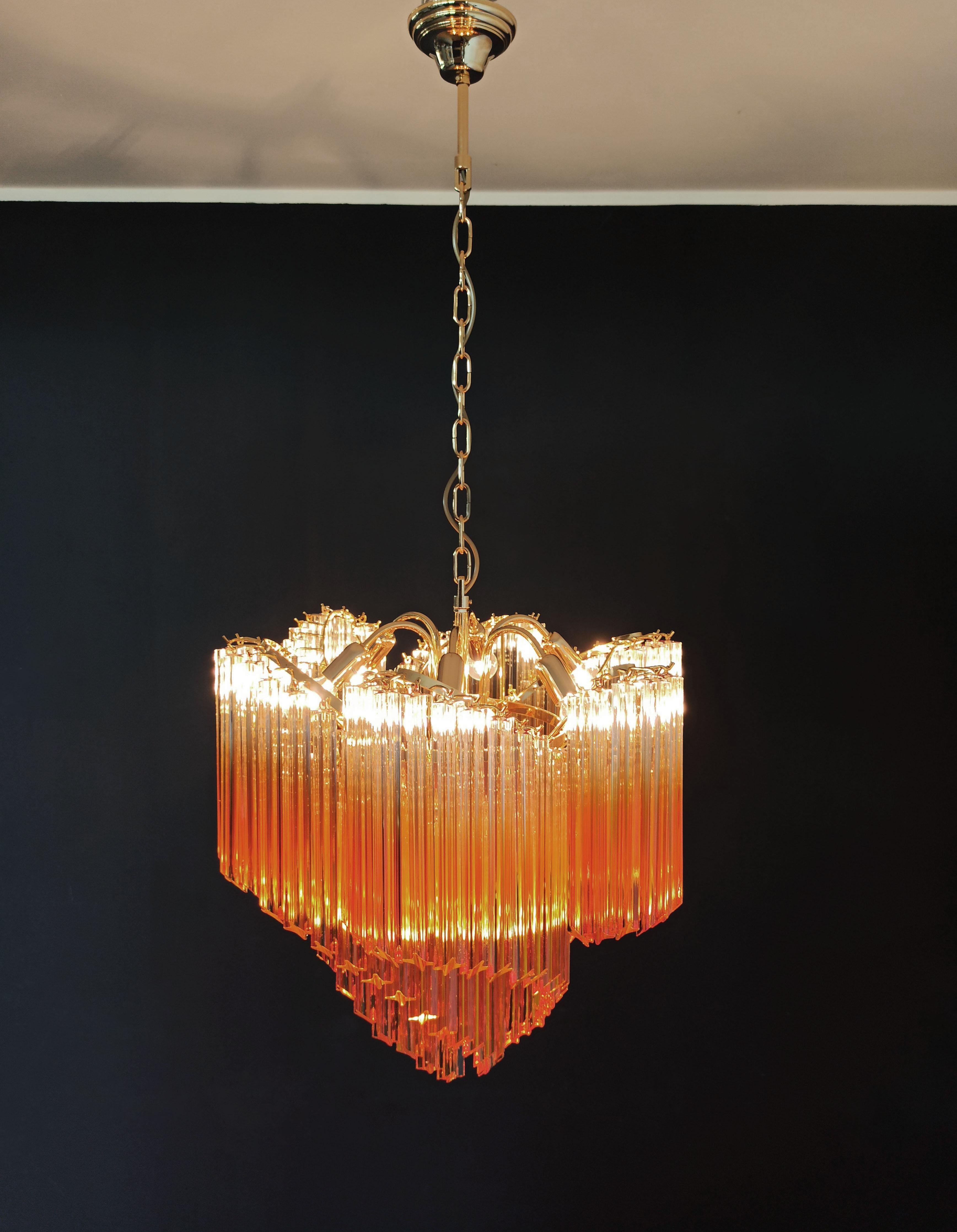 Lámpara moderna de cristal de Murano Quadriedri, 114 prismas ámbar sombreados Quadriedri en venta 12