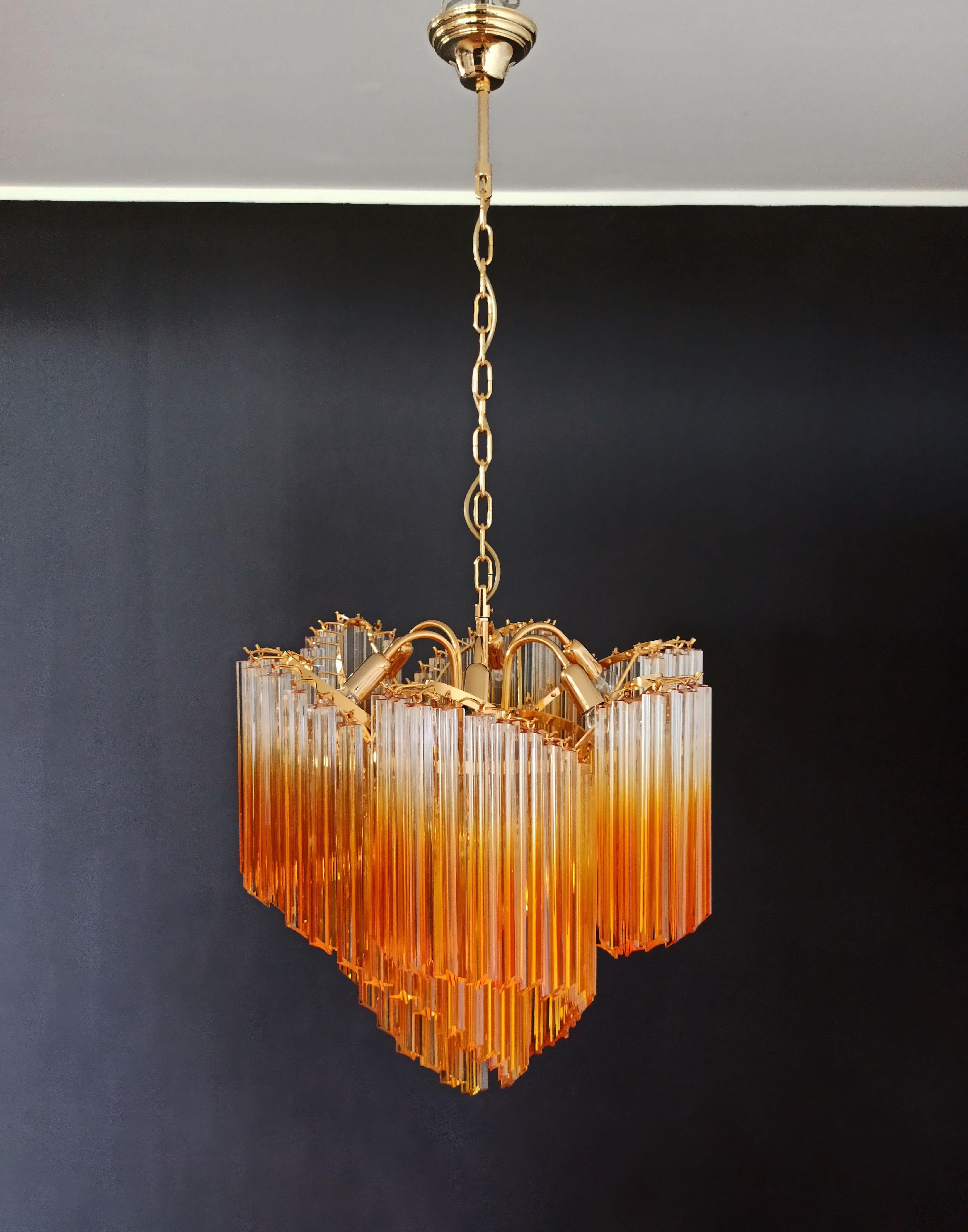 Modern Quadriedri Murano Glass Chandelier, 114 Shaded Amber Prism Quadriedri For Sale 13