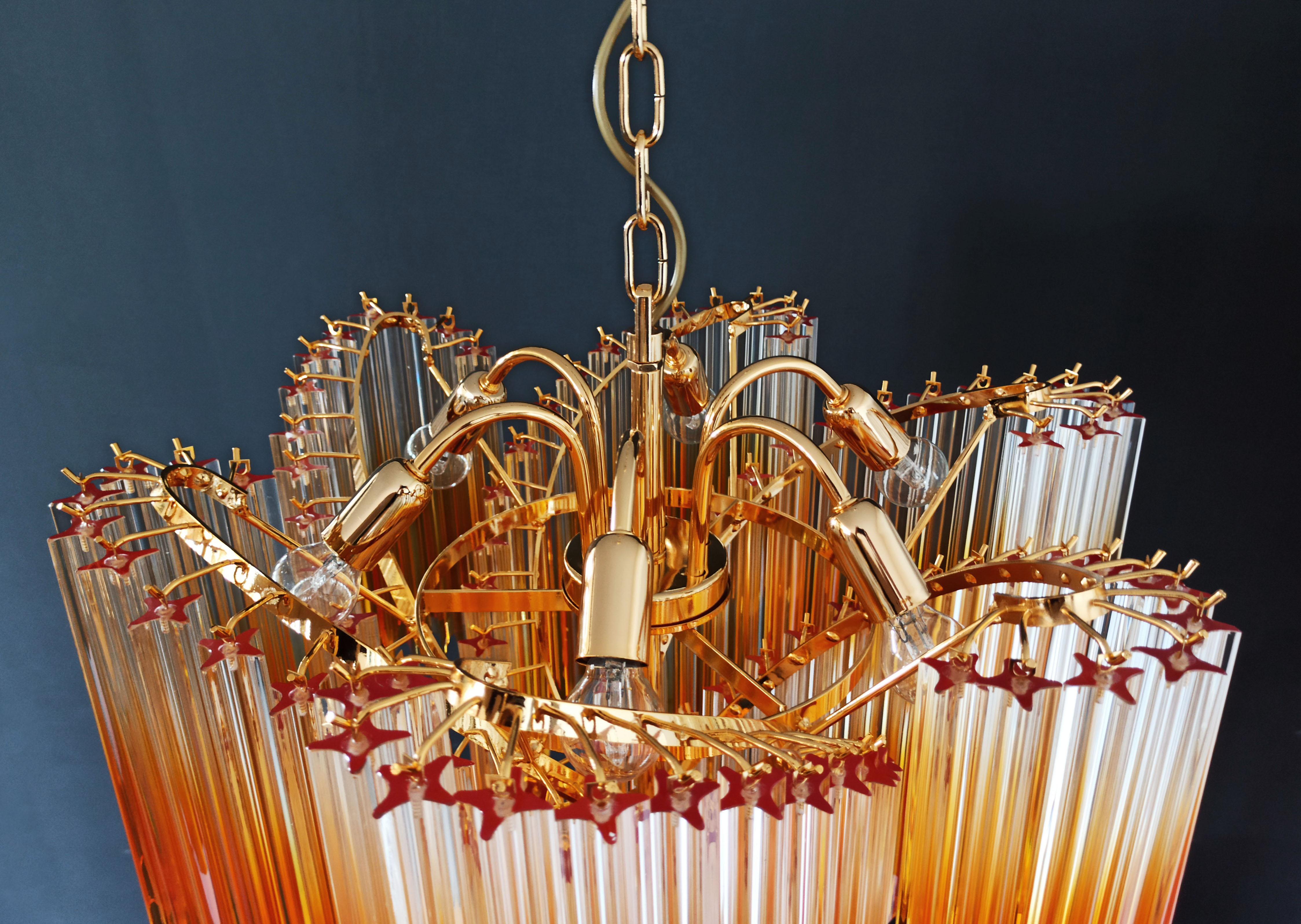 Mid-Century Modern Modern Quadriedri Murano Glass Chandelier, 114 Shaded Amber Prism Quadriedri For Sale