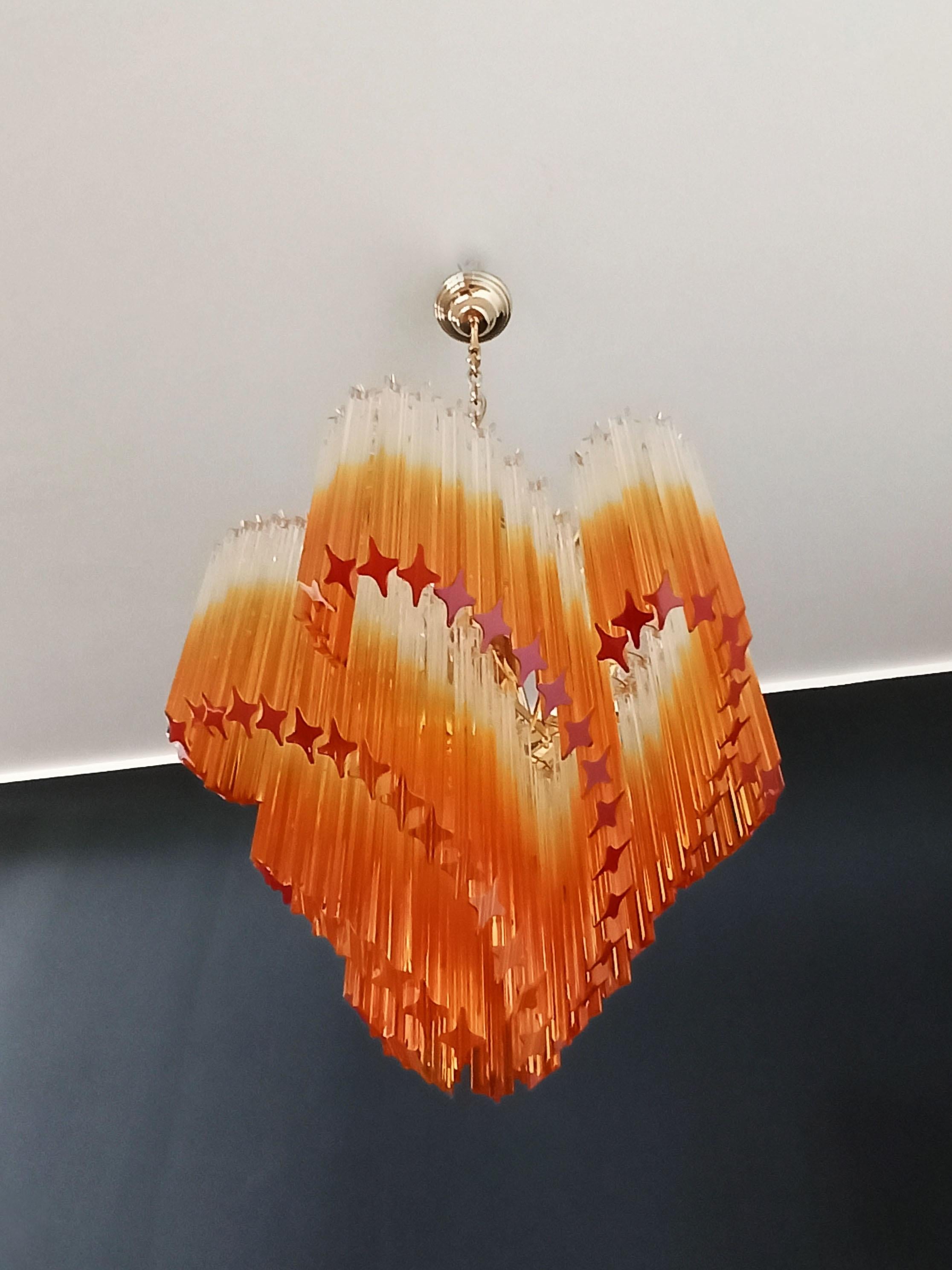 Modern Quadriedri Murano Glass Chandelier, 114 Shaded Amber Prism Quadriedri In Good Condition For Sale In Gaiarine Frazione Francenigo (TV), IT