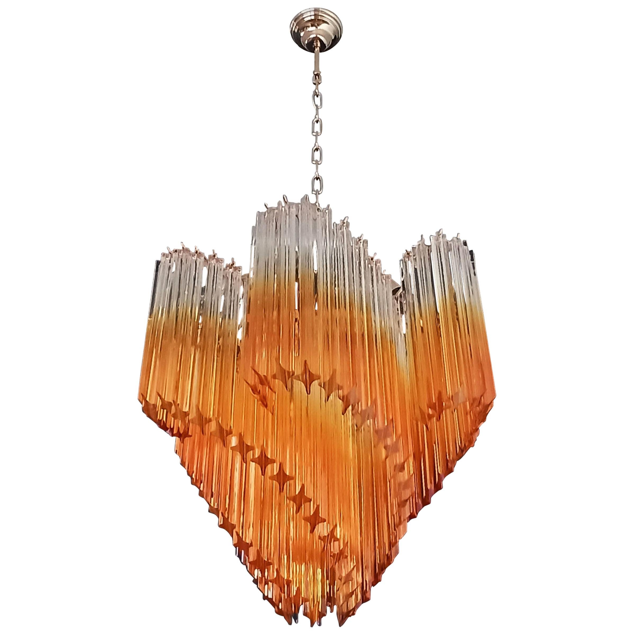 Modern Quadriedri Murano Glass Chandelier, 114 Shaded Amber Prism Quadriedri For Sale
