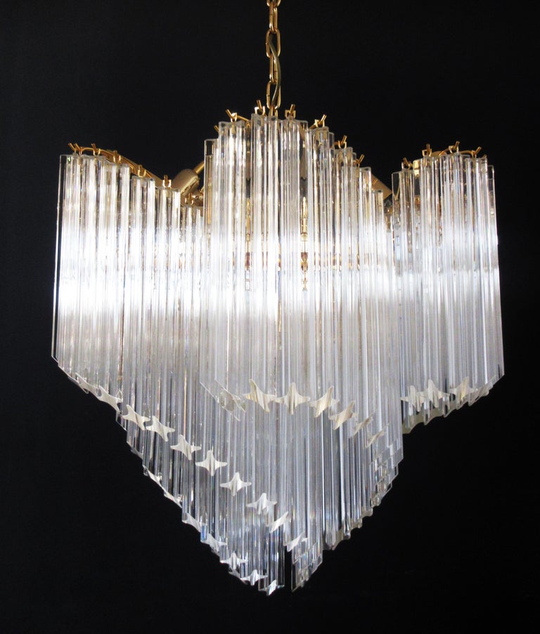 Blown Glass Modern Quadriedri Murano Glass Chandelier, 114 Trasparent Prism Quadriedri For Sale
