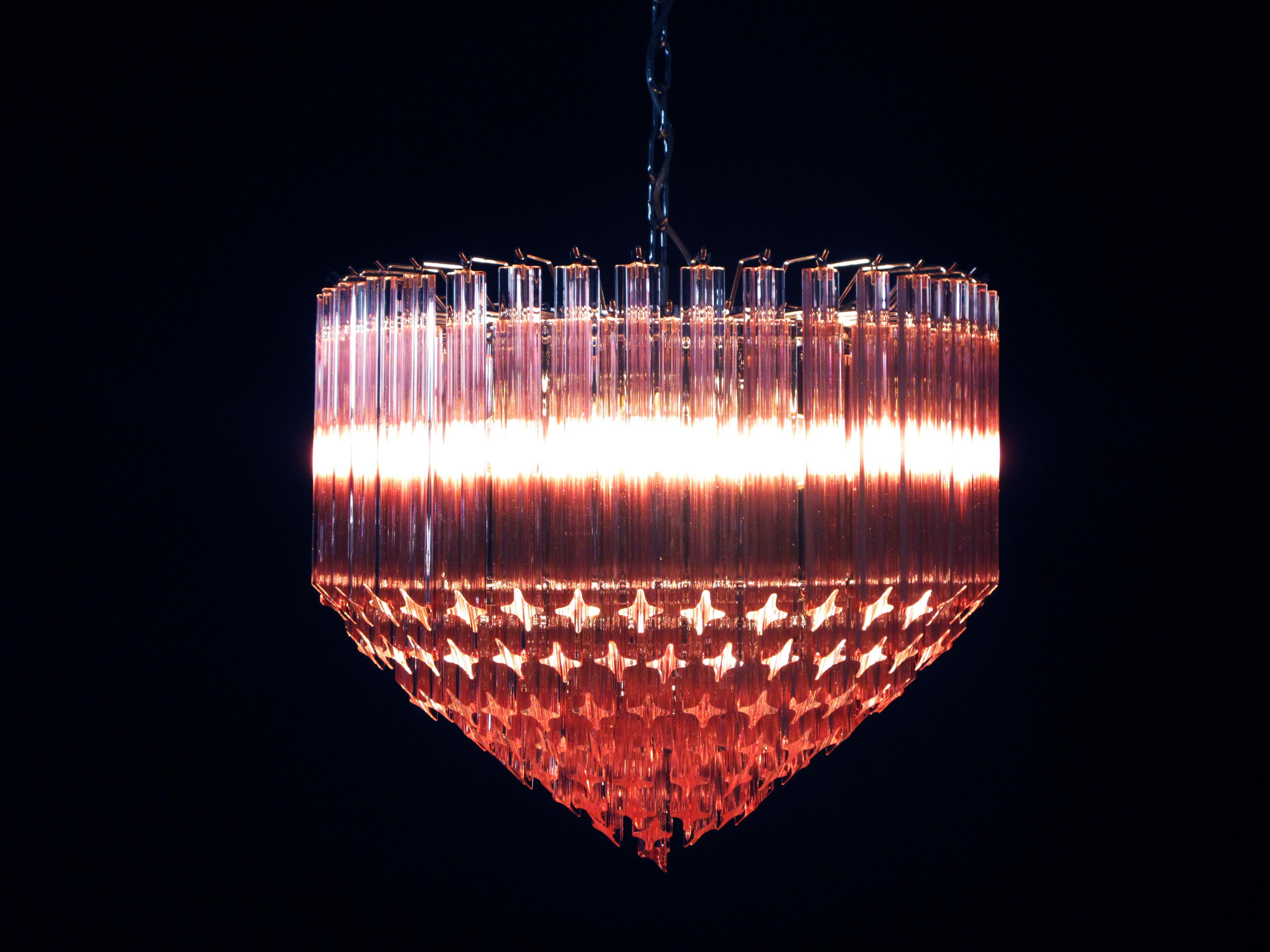 Modern Quadriedri Murano Glass Chandelier, 163 Pink Prism Quadriedri 5