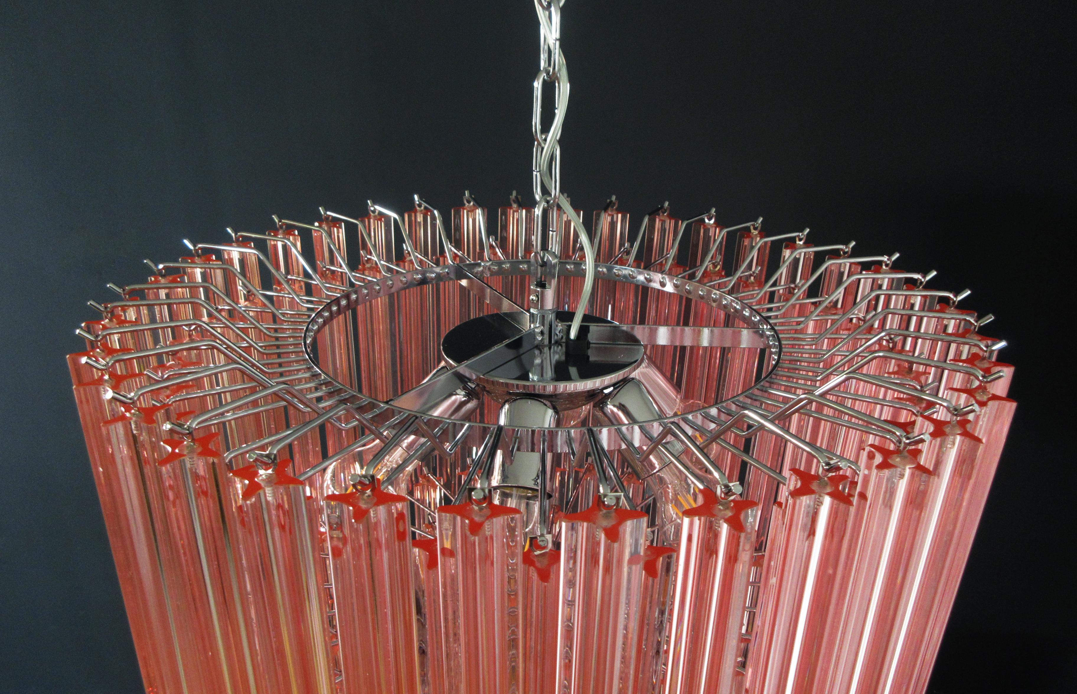 Modern Quadriedri Murano Glass Chandelier, 163 Pink Prism Quadriedri 12