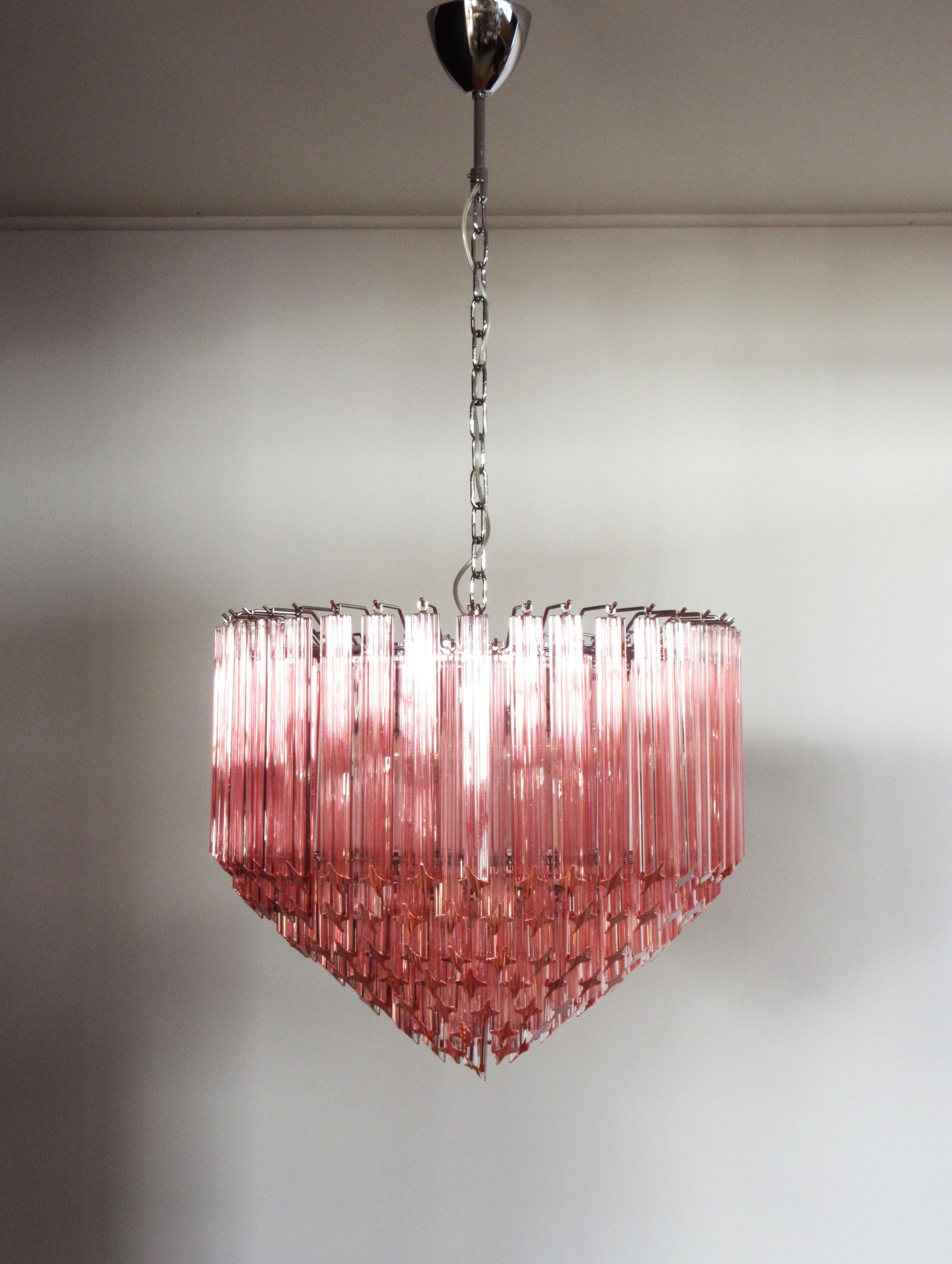 Modern Quadriedri Murano Glass Chandelier, 163 Pink Prism Quadriedri 13