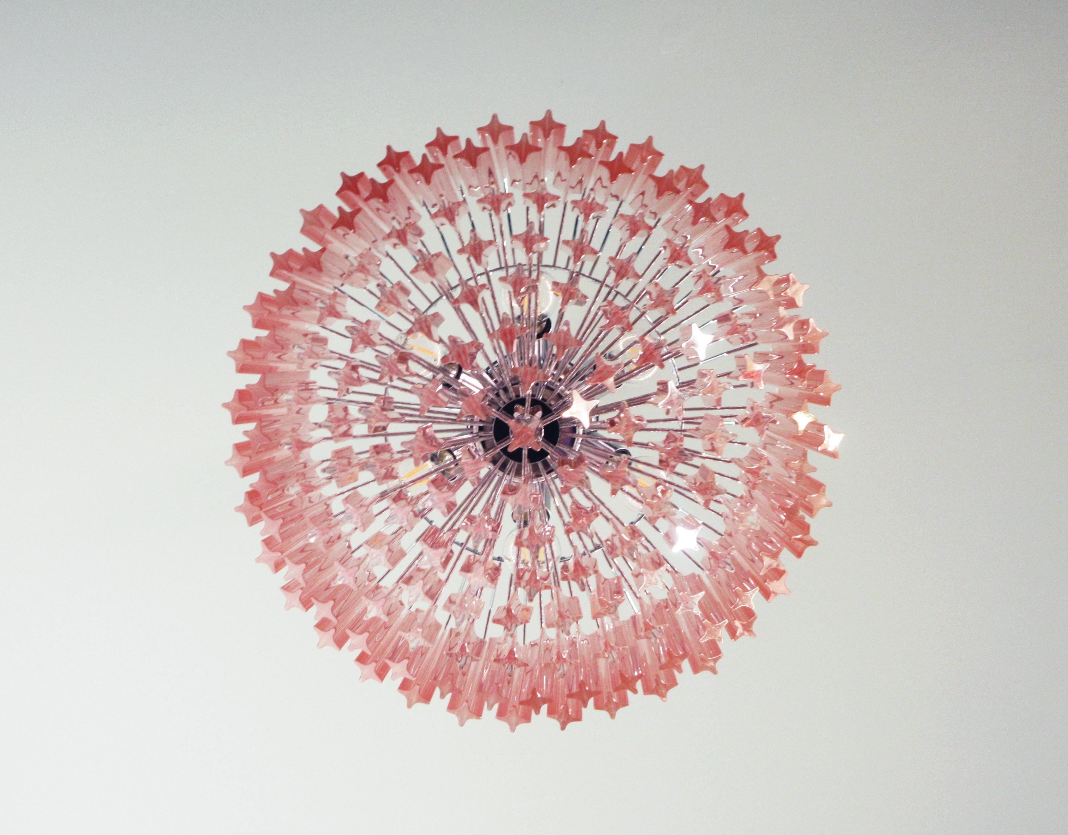 Late 20th Century Modern Quadriedri Murano Glass Chandelier, 163 Pink Prism Quadriedri