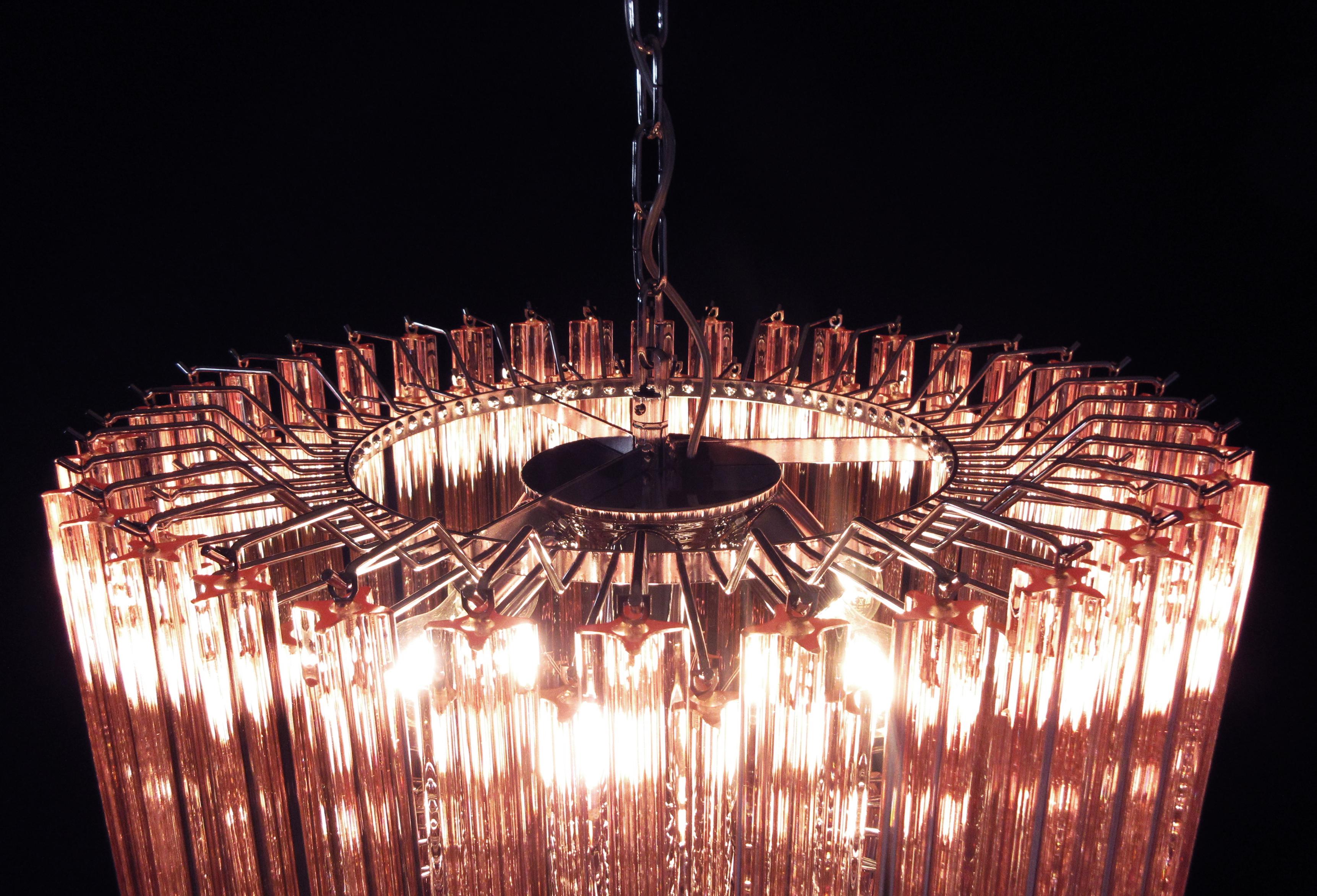 Modern Quadriedri Murano Glass Chandelier, 163 Pink Prism Quadriedri 1