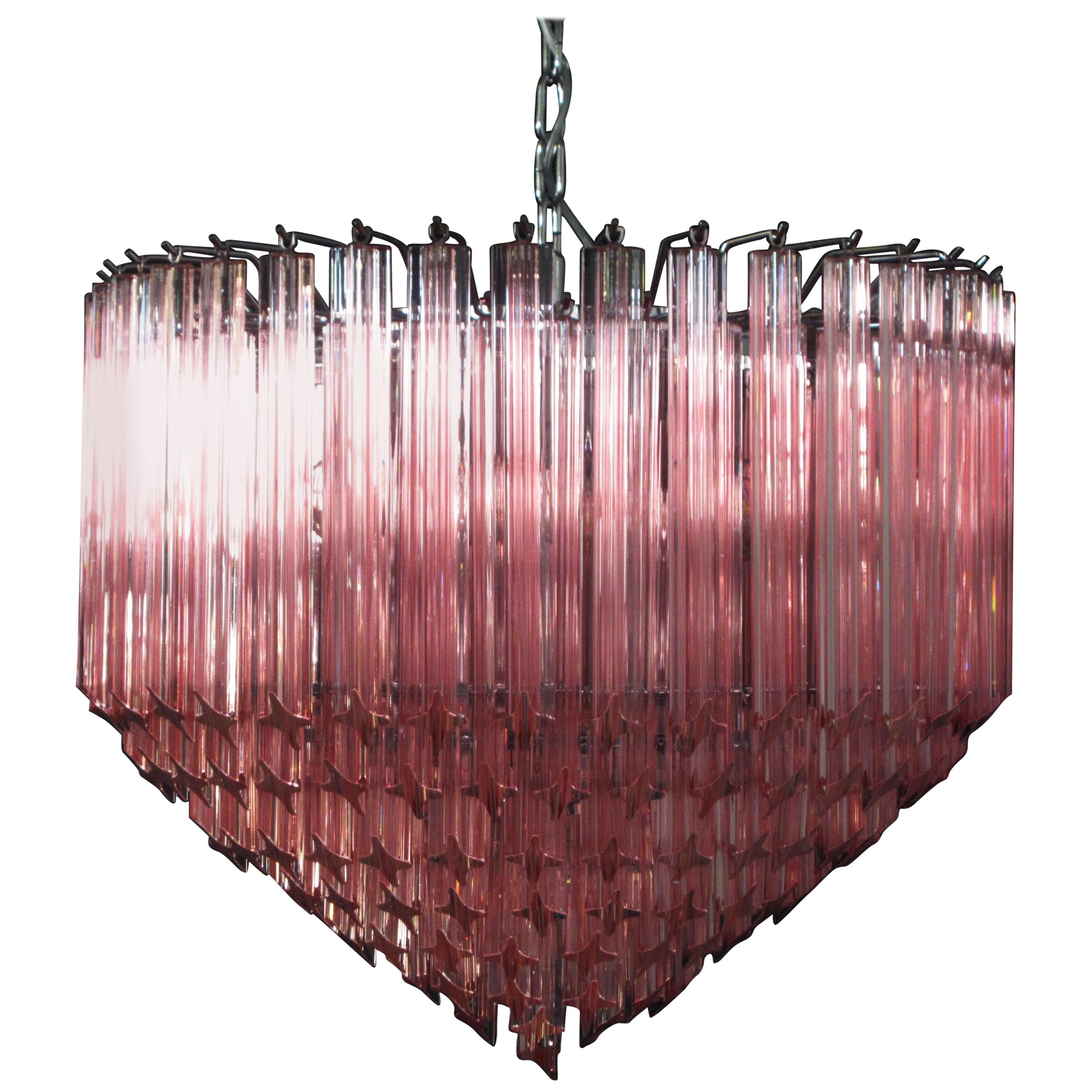 Modern Quadriedri Murano Glass Chandelier, 163 Pink Prism Quadriedri