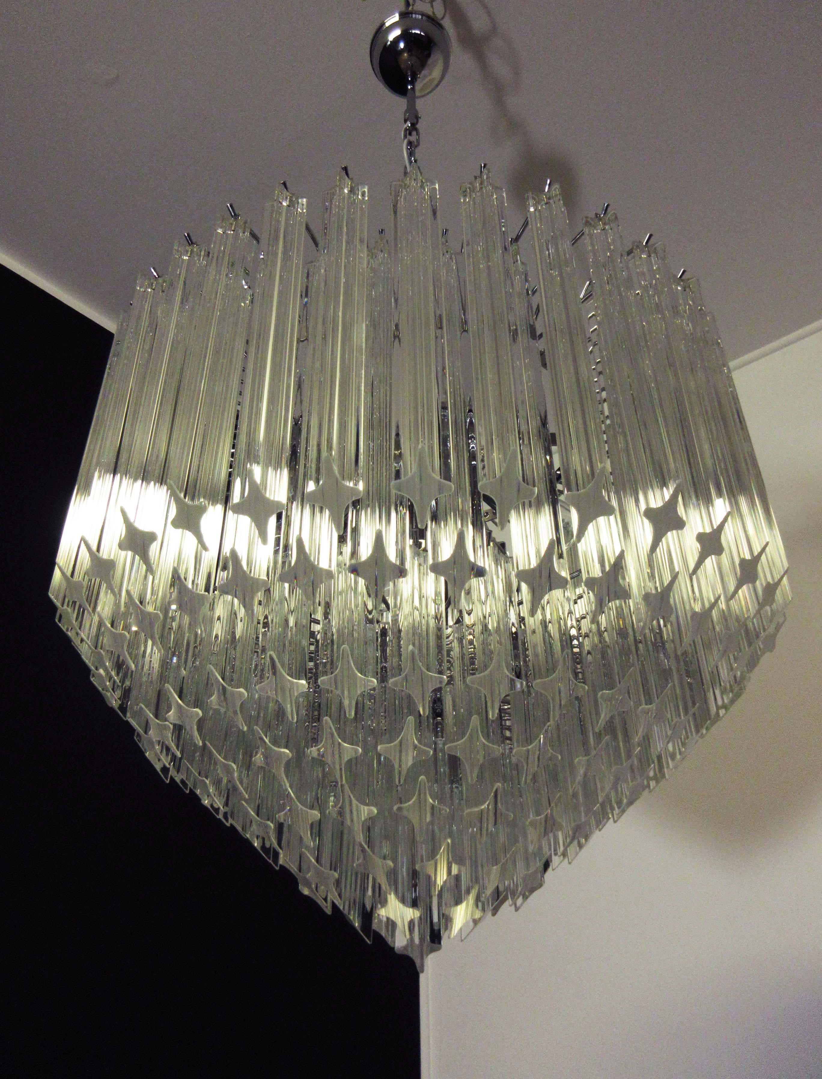 Modern Quadriedri Murano Glass Chandelier, 163 Trasparent Prism Quadriedri For Sale 5