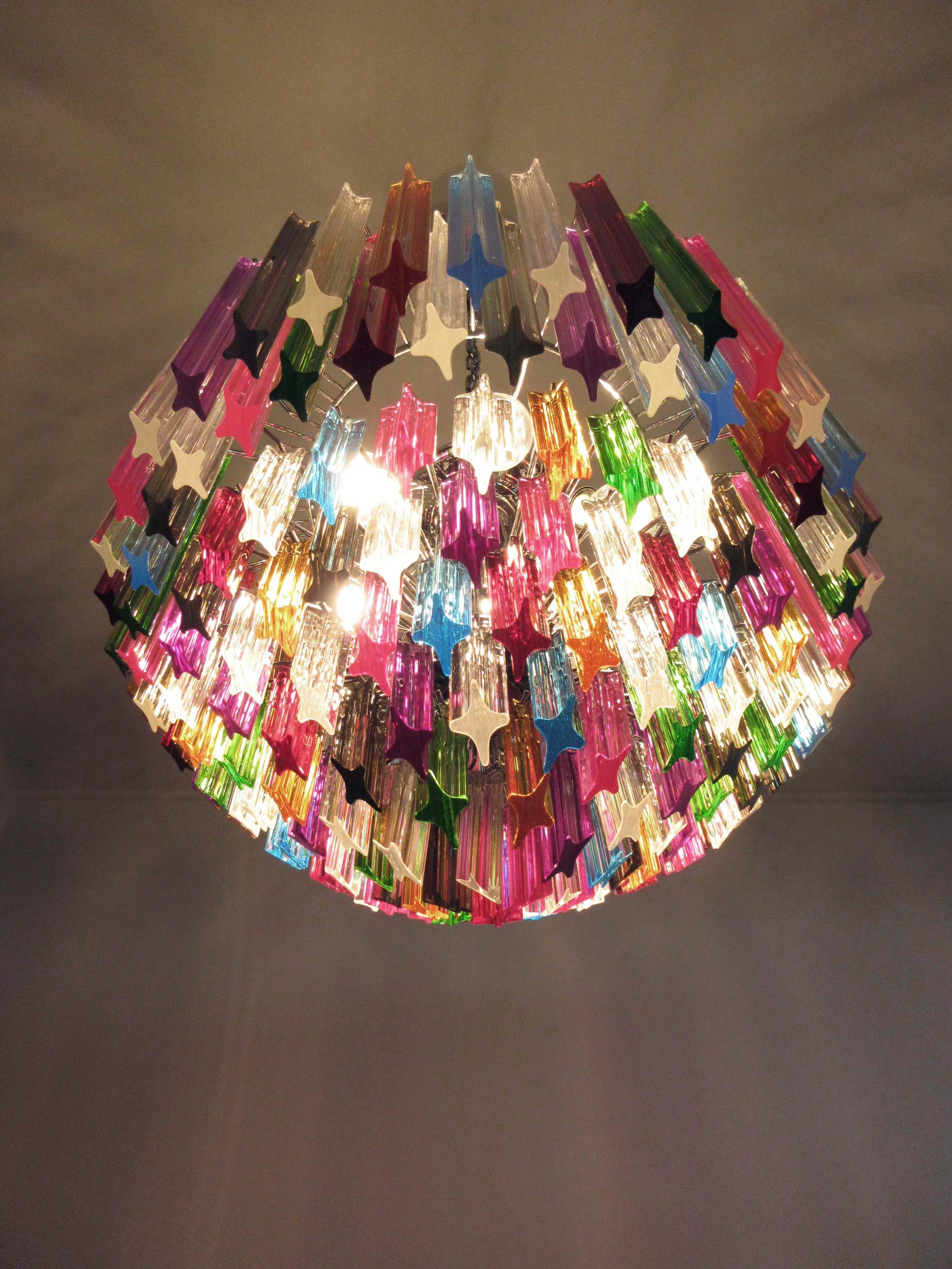 Modern Quadriedri Murano Glass Chandelier, 163 Trasparent Prism Quadriedri Mult 9