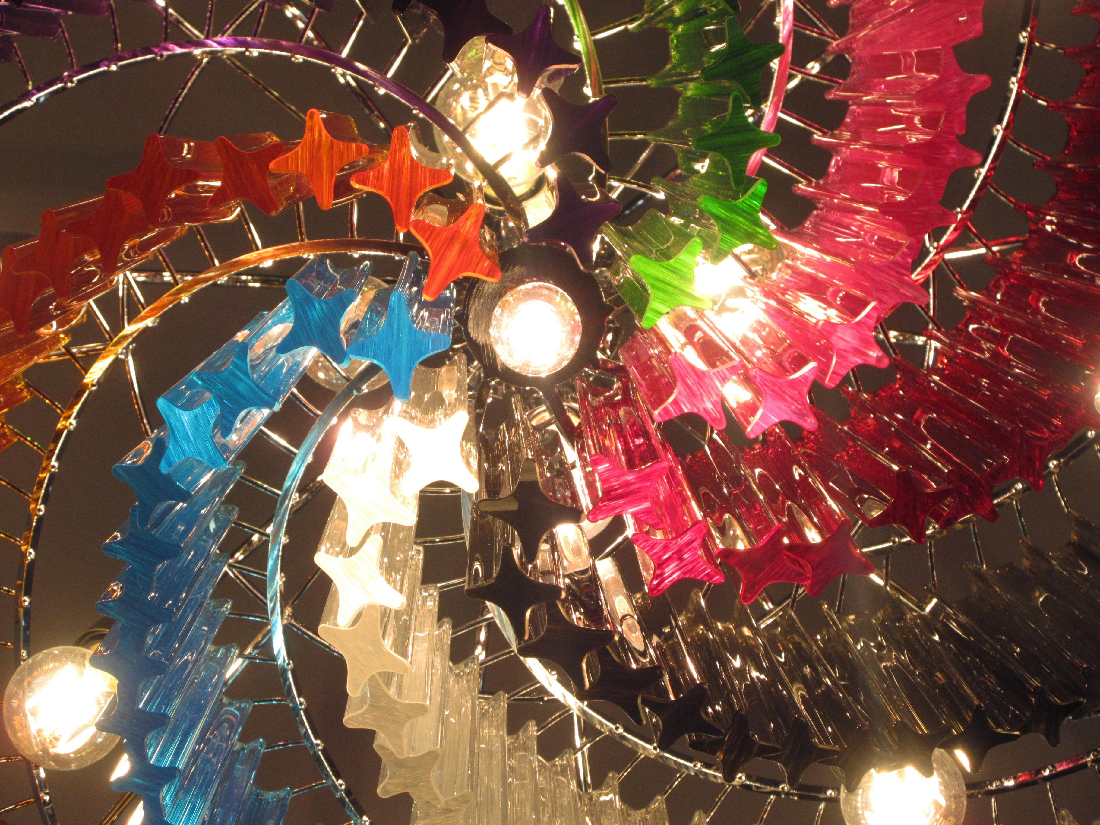 Modern Quadriedri Murano Glass Chandelier, 200 Multicolored Prism Quadriedri For Sale 4