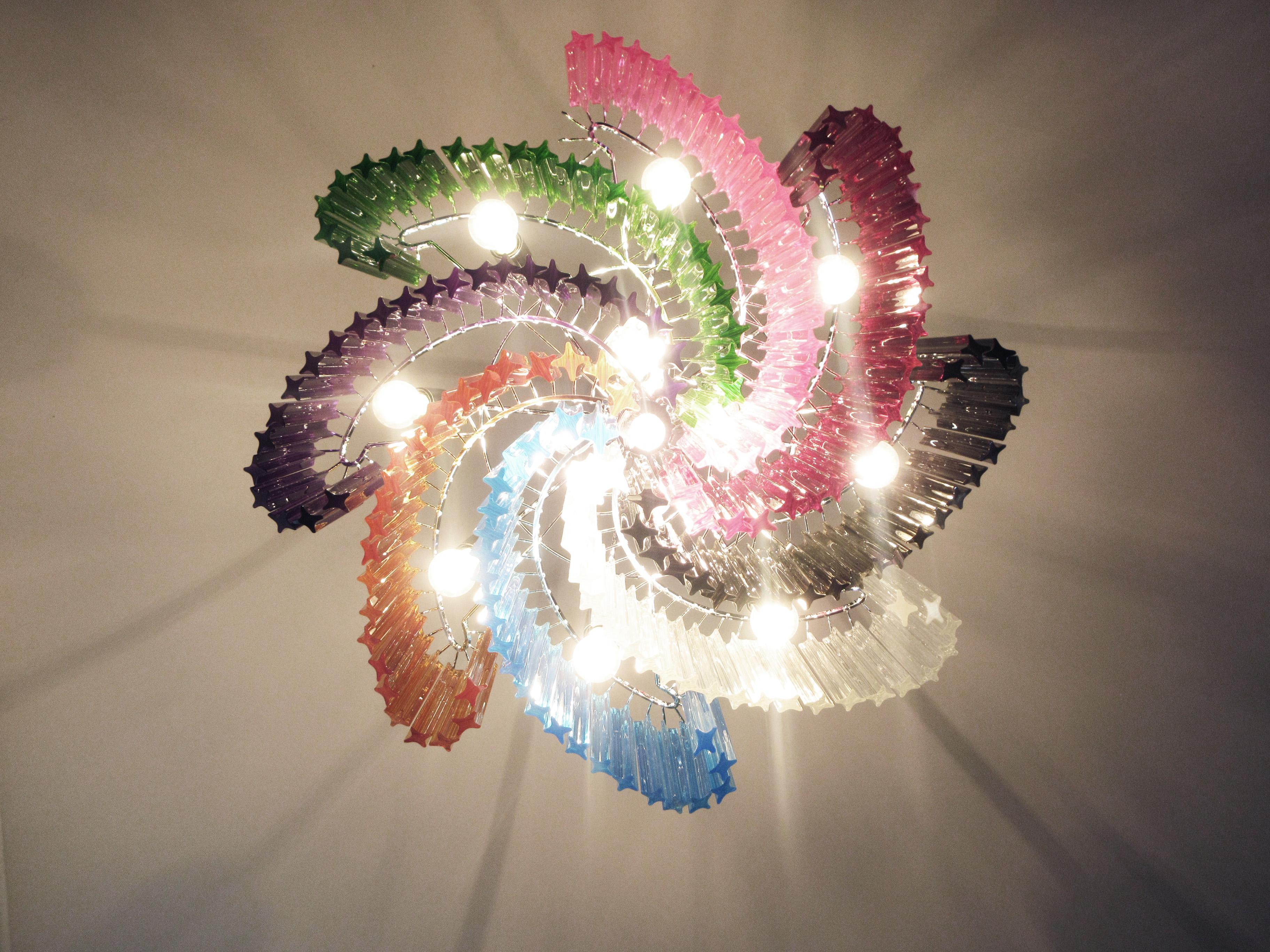 Modern Quadriedri Murano Glass Chandelier, 200 Multicolored Prism Quadriedri For Sale 5