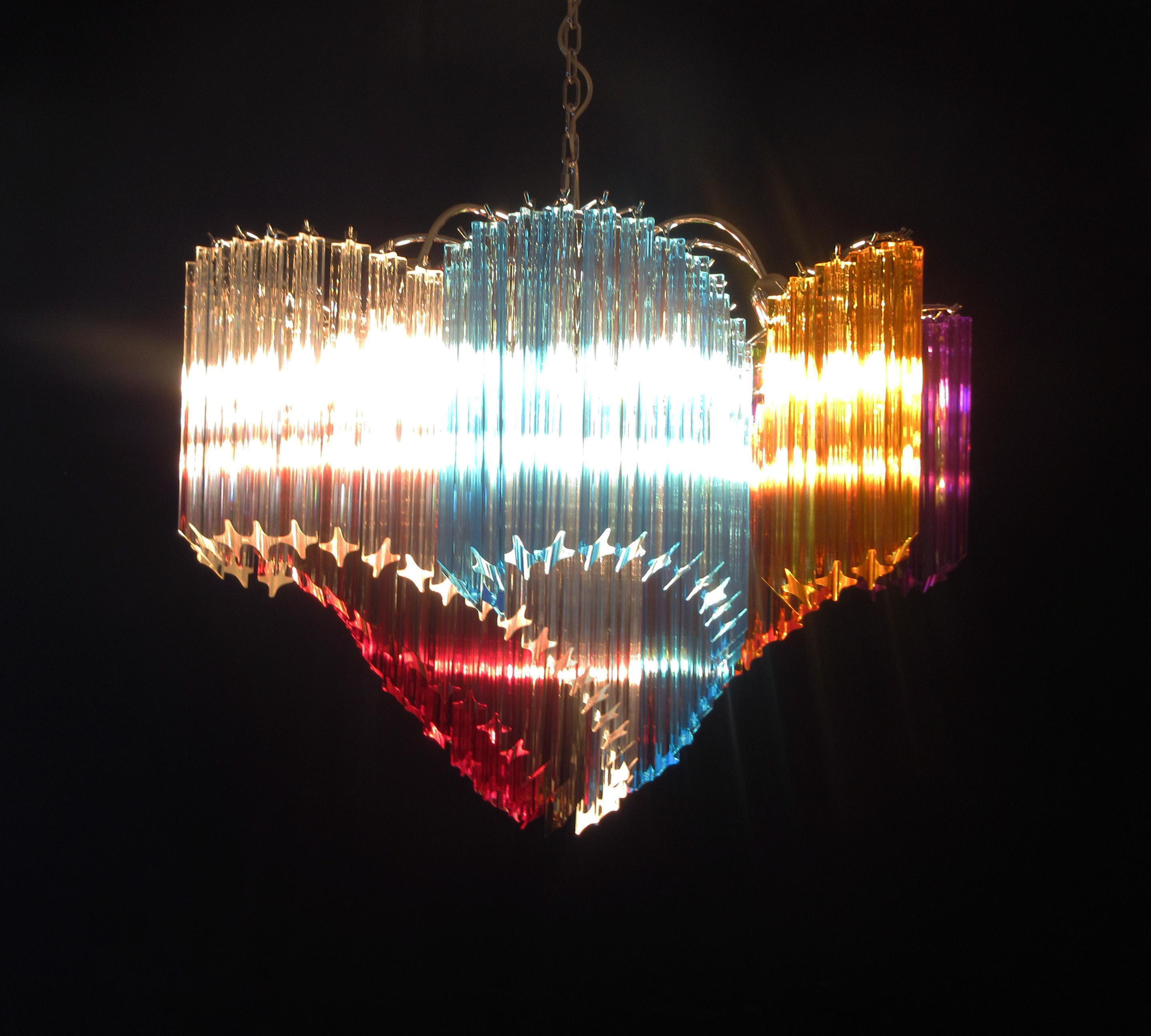 Late 20th Century Modern Quadriedri Murano Glass Chandelier, 200 Multicolored Prism Quadriedri For Sale