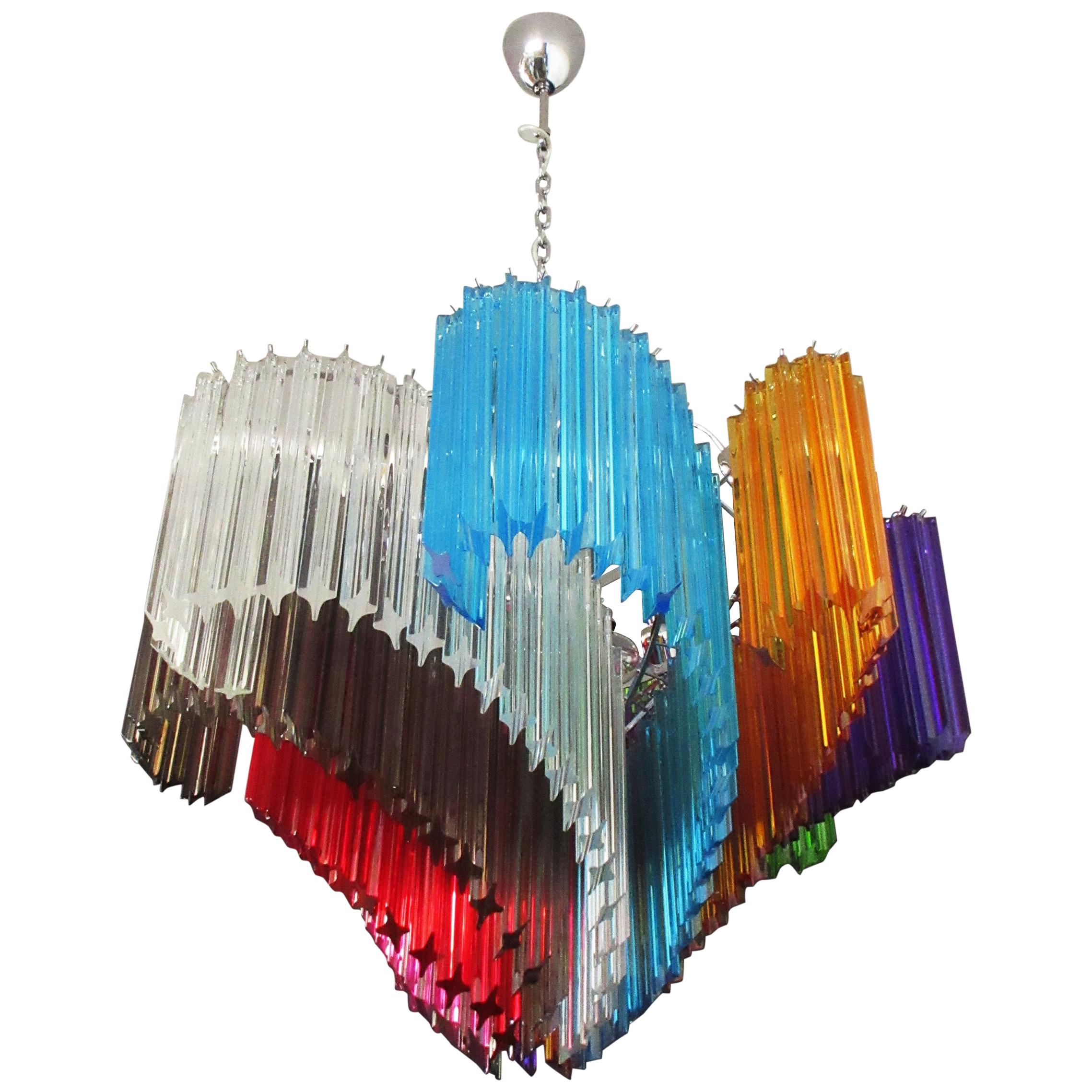 Modern Quadriedri Murano Glass Chandelier, 200 Multicolored Prism Quadriedri For Sale