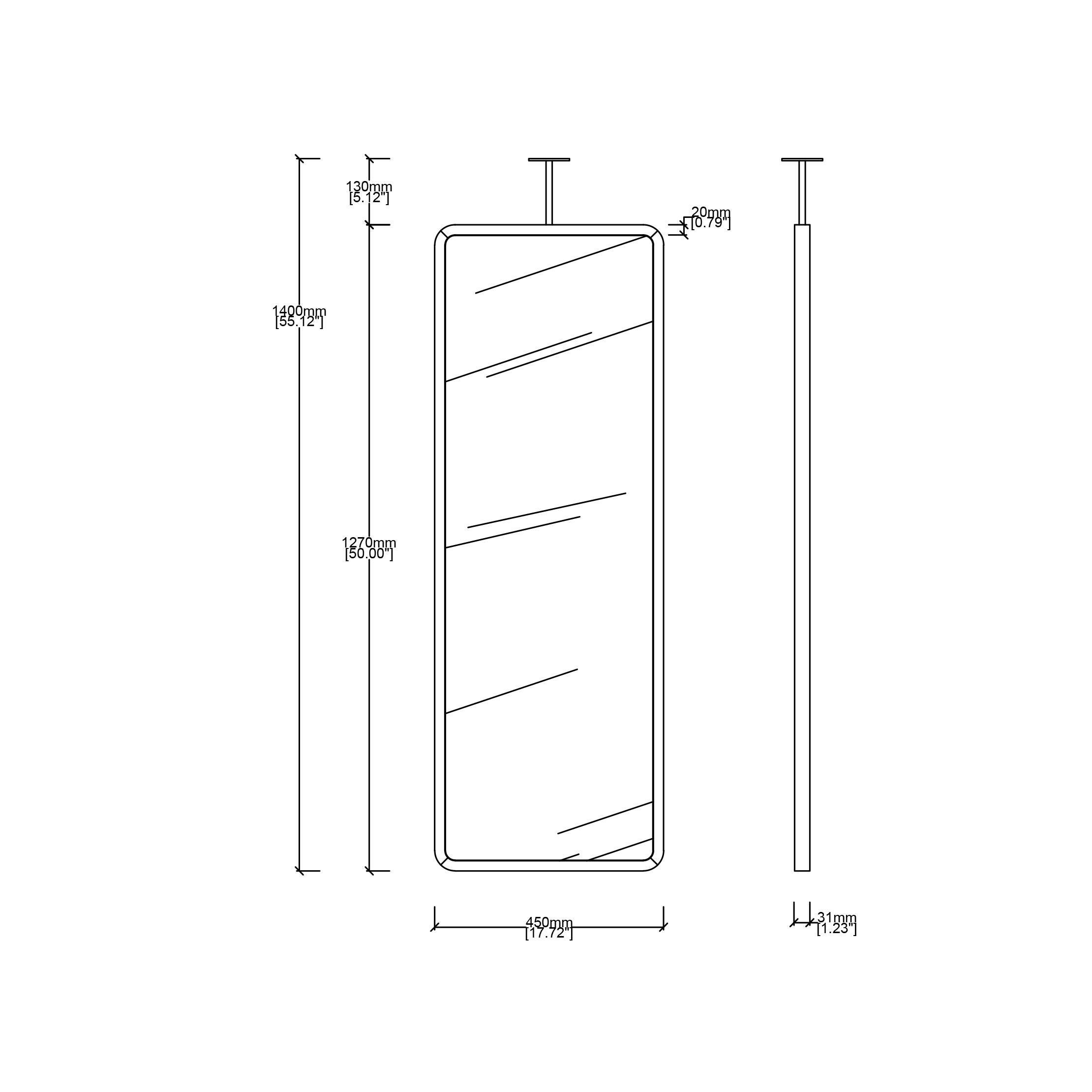 Modern Quadris Ceiling Suspended Long Rectangular Mirror, Bronze Patina Frame For Sale 2