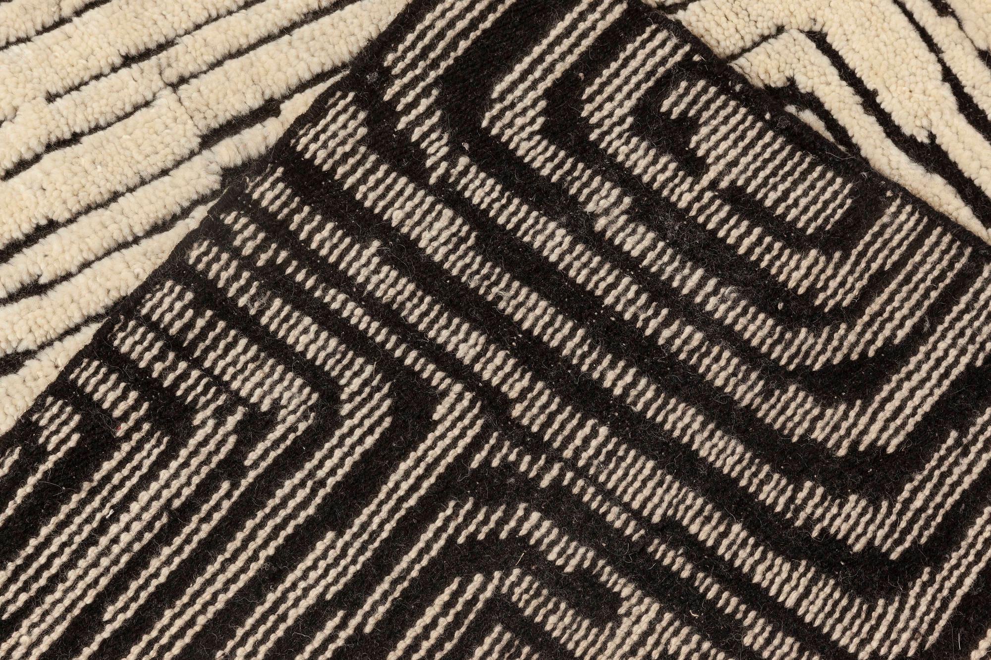 Contemporary Modern Quagmire Black and White Geometric Wool Rug by Doris Leslie Blau For Sale
