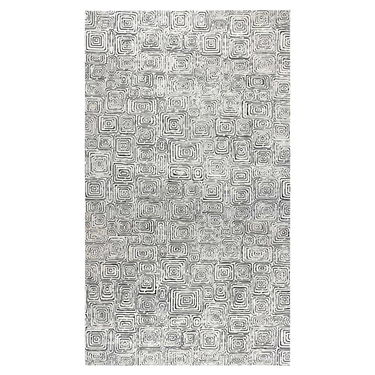 Modern Quagmire Black and White Geometric Wool Rug by Doris Leslie Blau For Sale