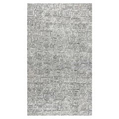 Tappeto moderno Quagmire in lana geometrica bianca e nera di Doris White Blau