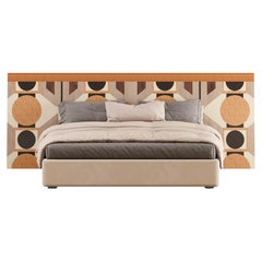 Modern Queen Bed Geometric Art Deco Inspired Pattern Wood Marquetry Headboard