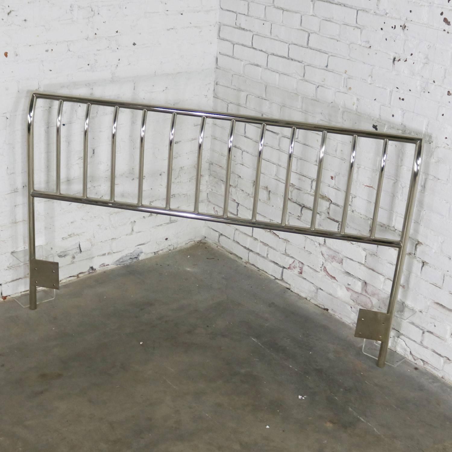 20th Century Modern Queen-Size Headboard Nickel Chrome Sleigh Style