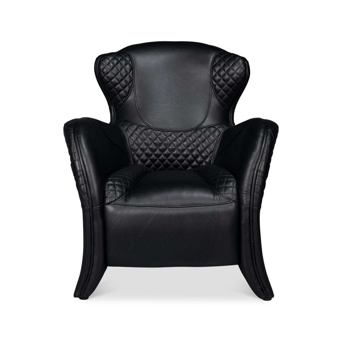 With top grain Onyx black leather, with a sloping rear and curved arms, with a partially quilted seat and backrest, with decorative buckles.
Dimensions: 31