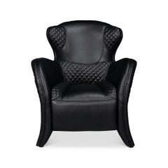 Modern Quilted Black Leather Armchair