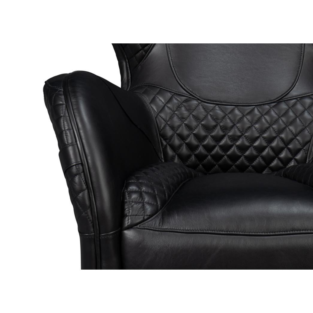 Modern Quilted Black Leather Armchair For Sale 1
